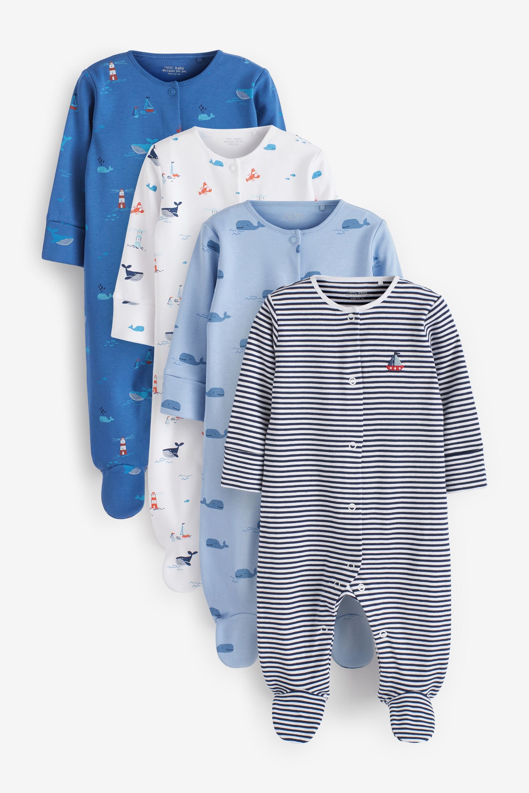 Blue Nautical Print 4 Pack Sleepsuits (0mths-2yrs)