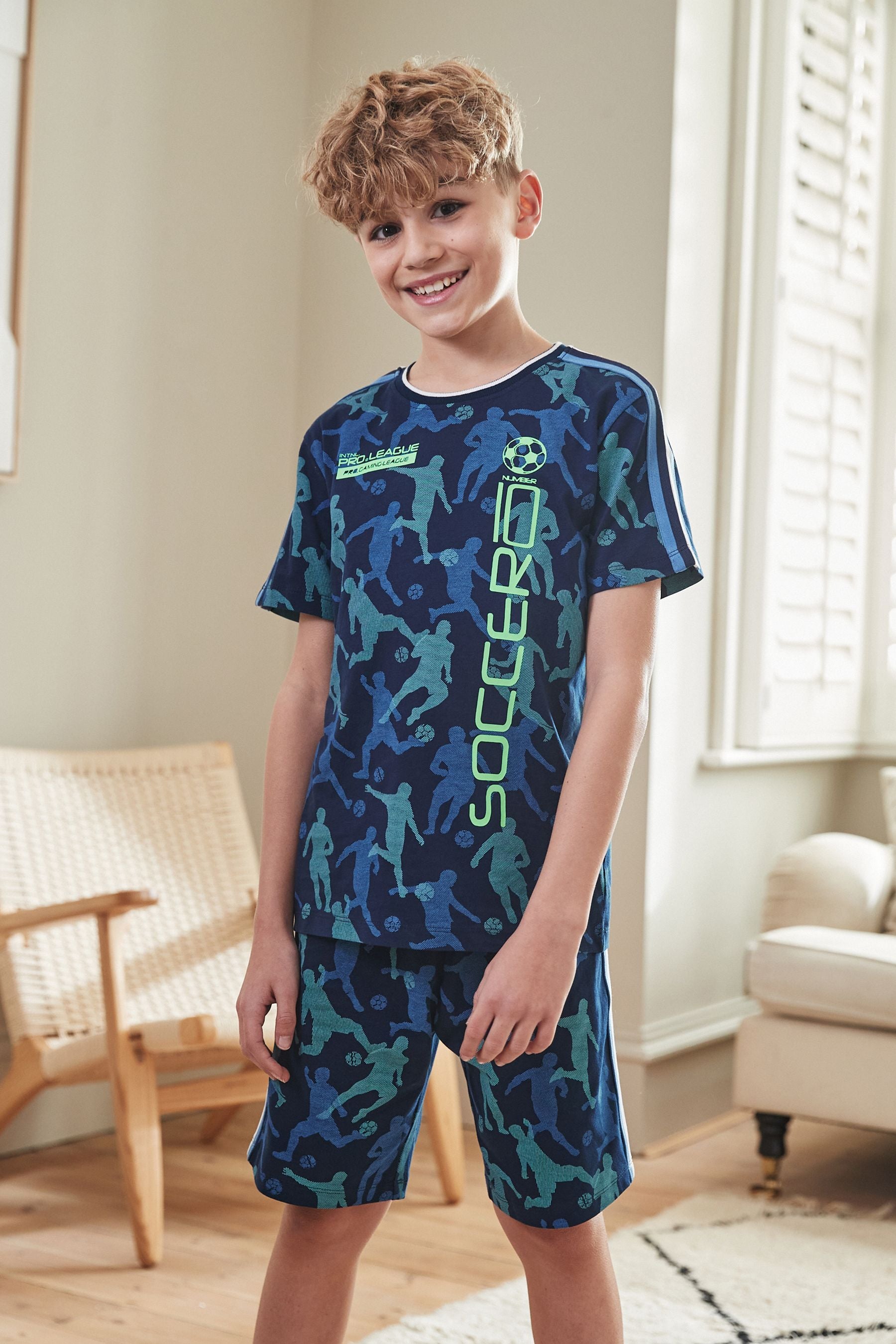 Blue Football Short Pyjamas (3-16yrs)