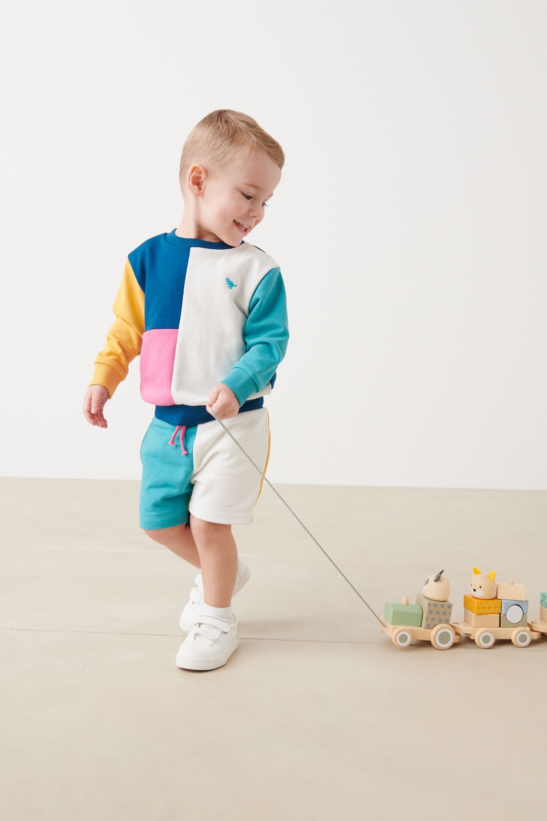 Blue/White Colourblock Jersey Sweatshirt & Short Set (3mths-7yrs)