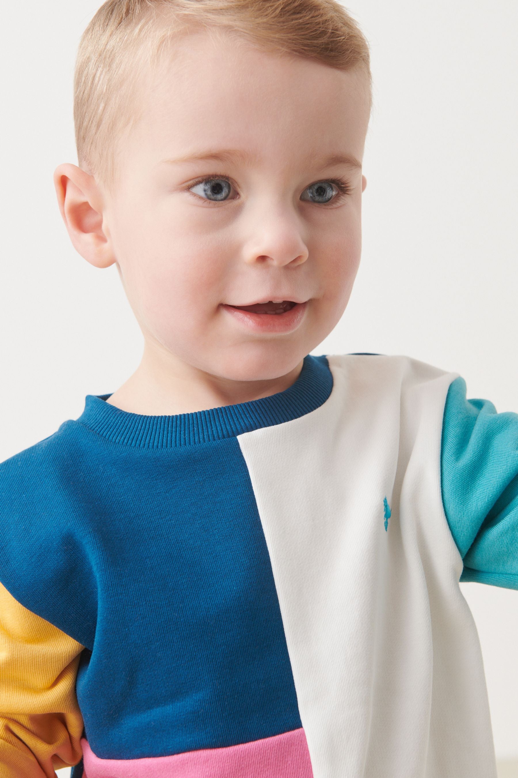 Blue/White Colourblock Jersey Sweatshirt & Short Set (3mths-7yrs)