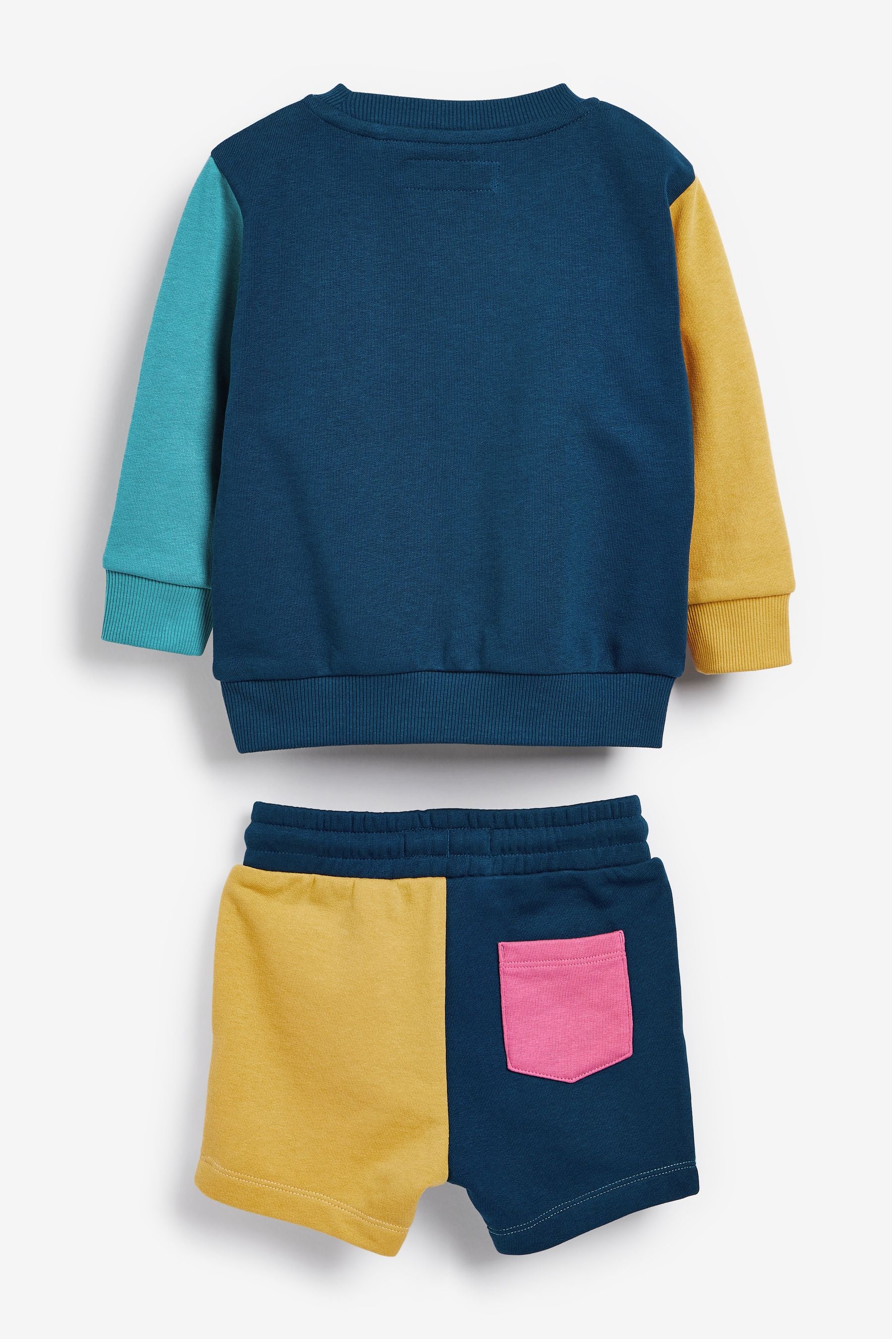 Blue/White Colourblock Jersey Sweatshirt & Short Set (3mths-7yrs)