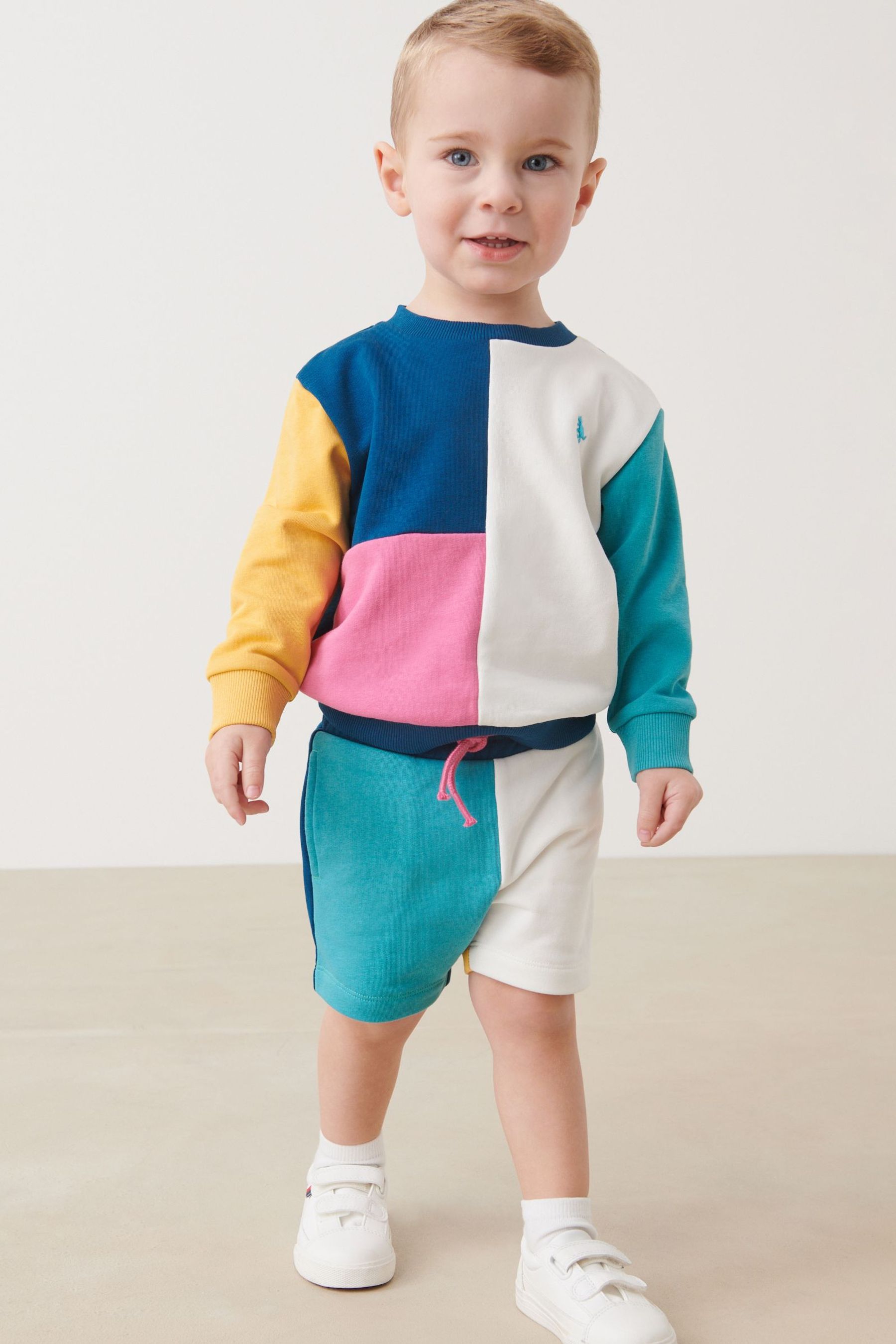 Blue/White Colourblock Jersey Sweatshirt & Short Set (3mths-7yrs)