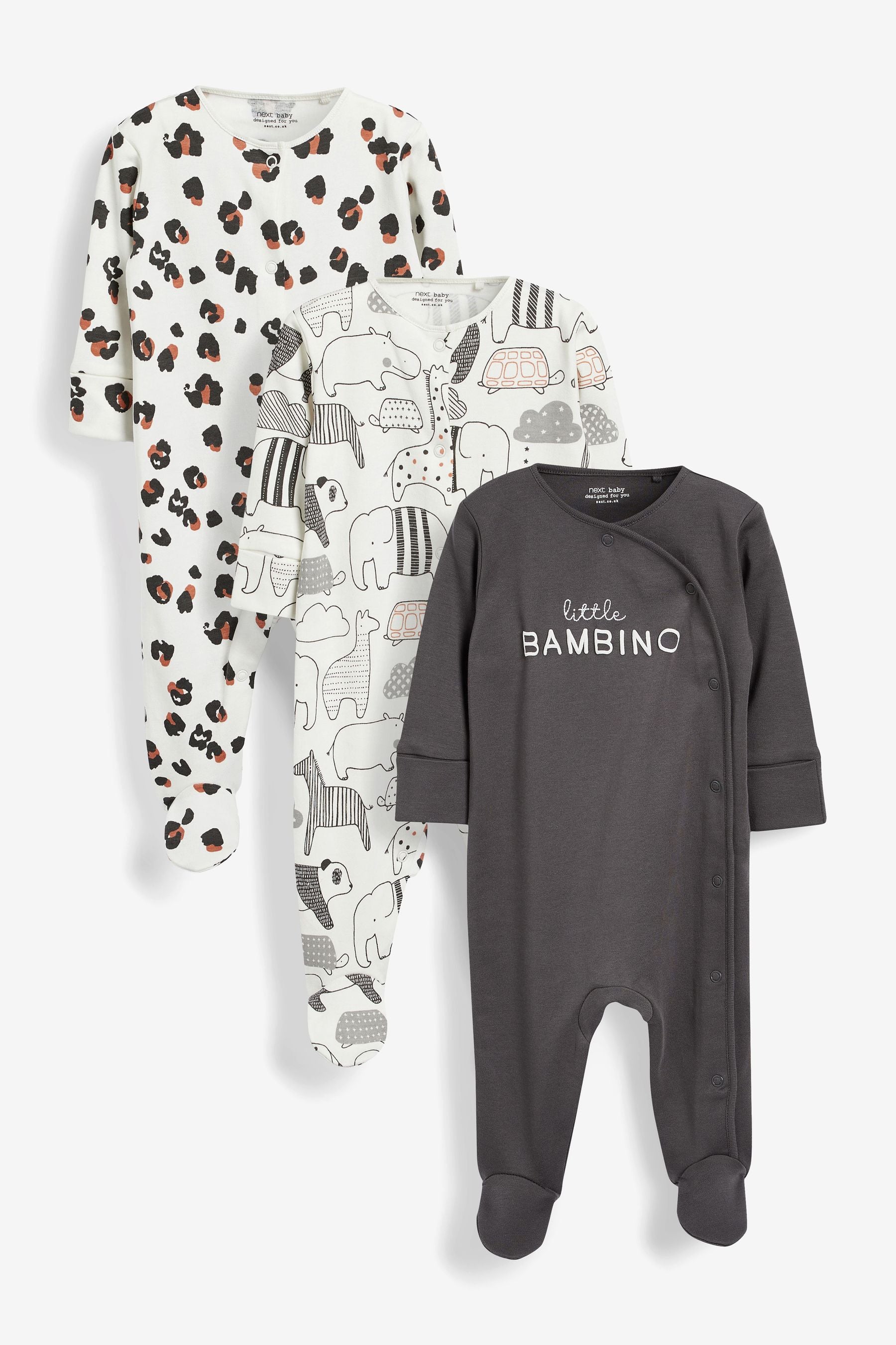 Monochrome Baby Sleepsuits 3 Pack (0-2yrs)