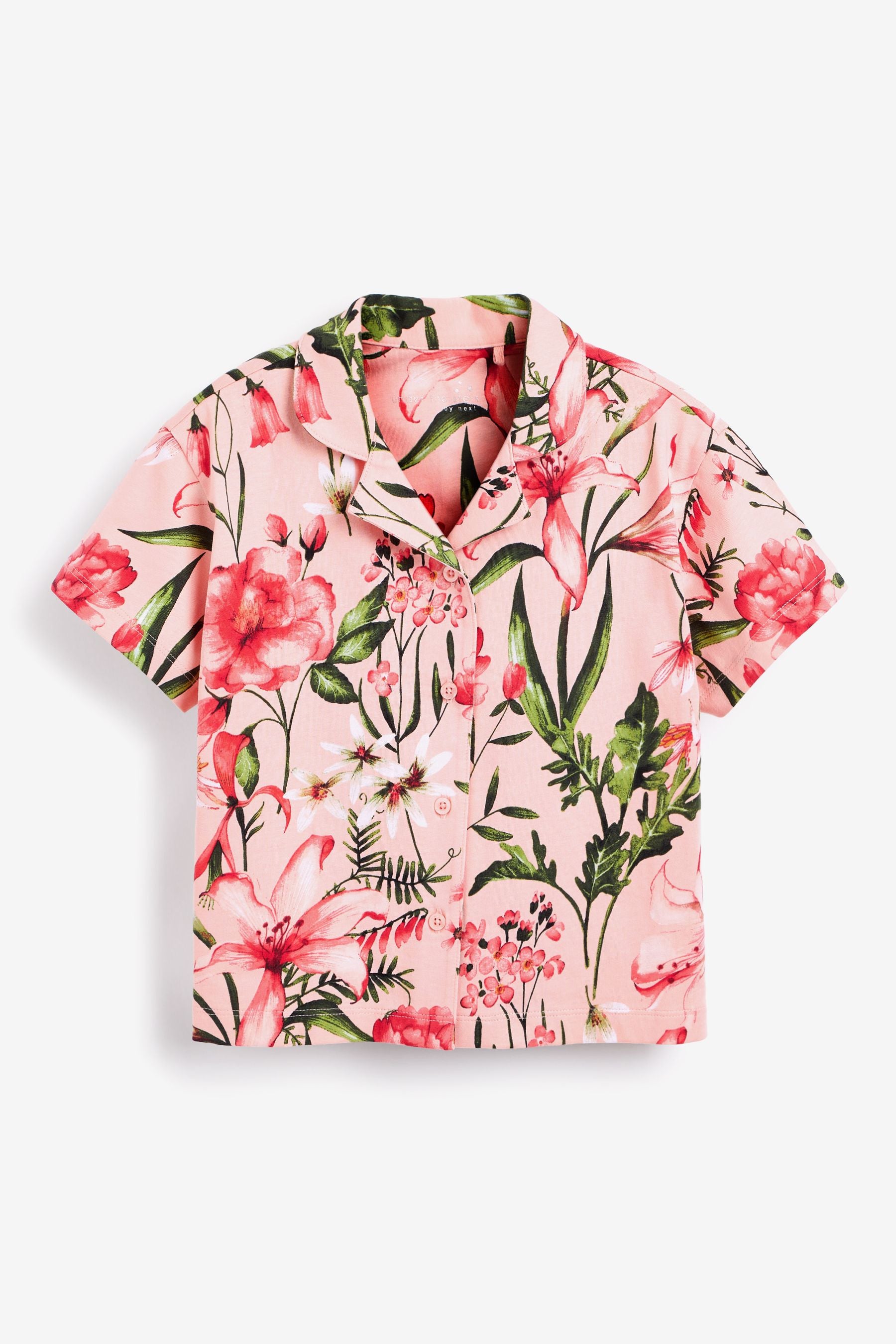 Pink Floral Jersey Button Through Short Pyjamas (3-16yrs)