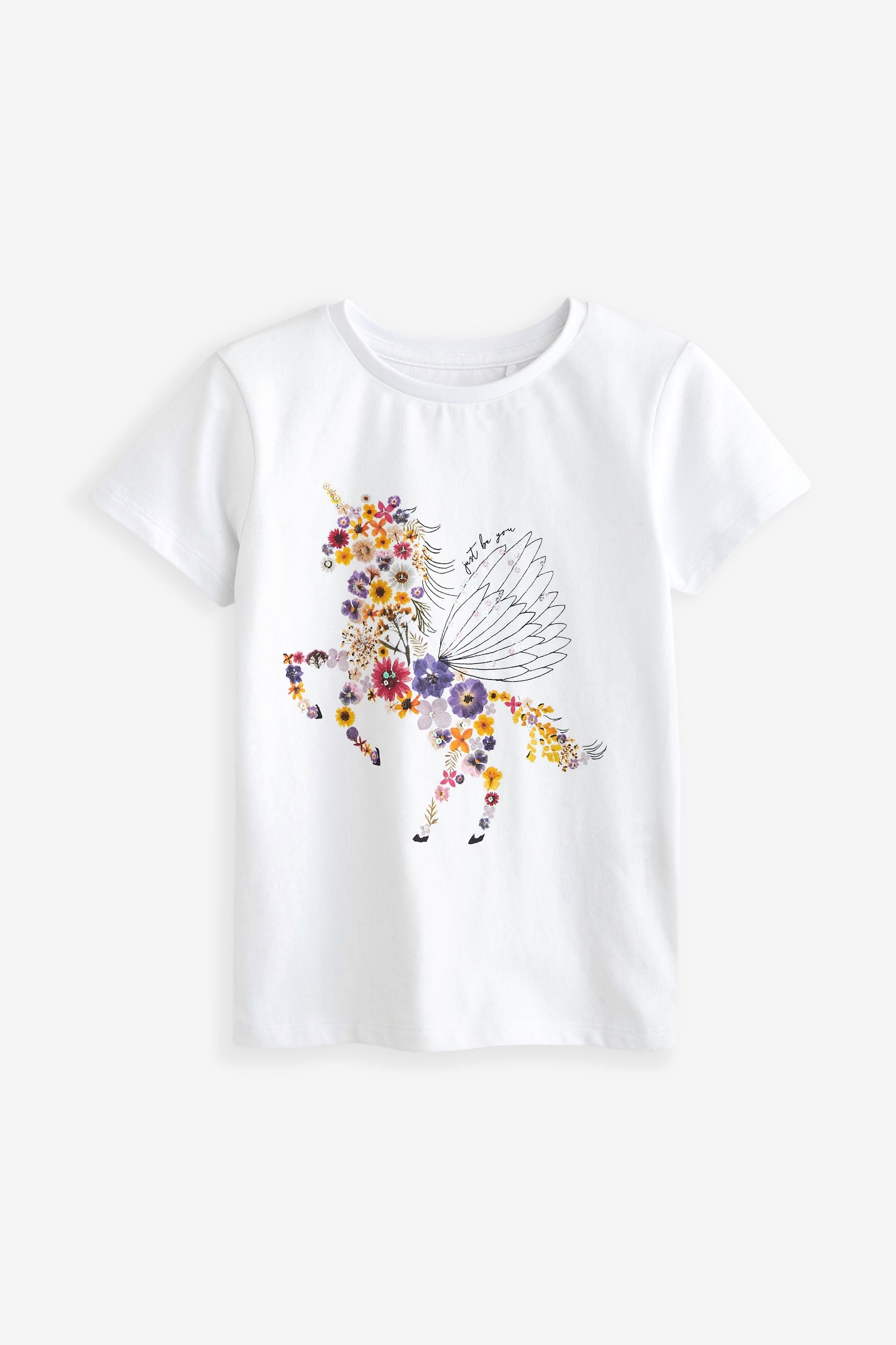 White Floral Sequin Unicorn T-Shirt (3-16yrs)