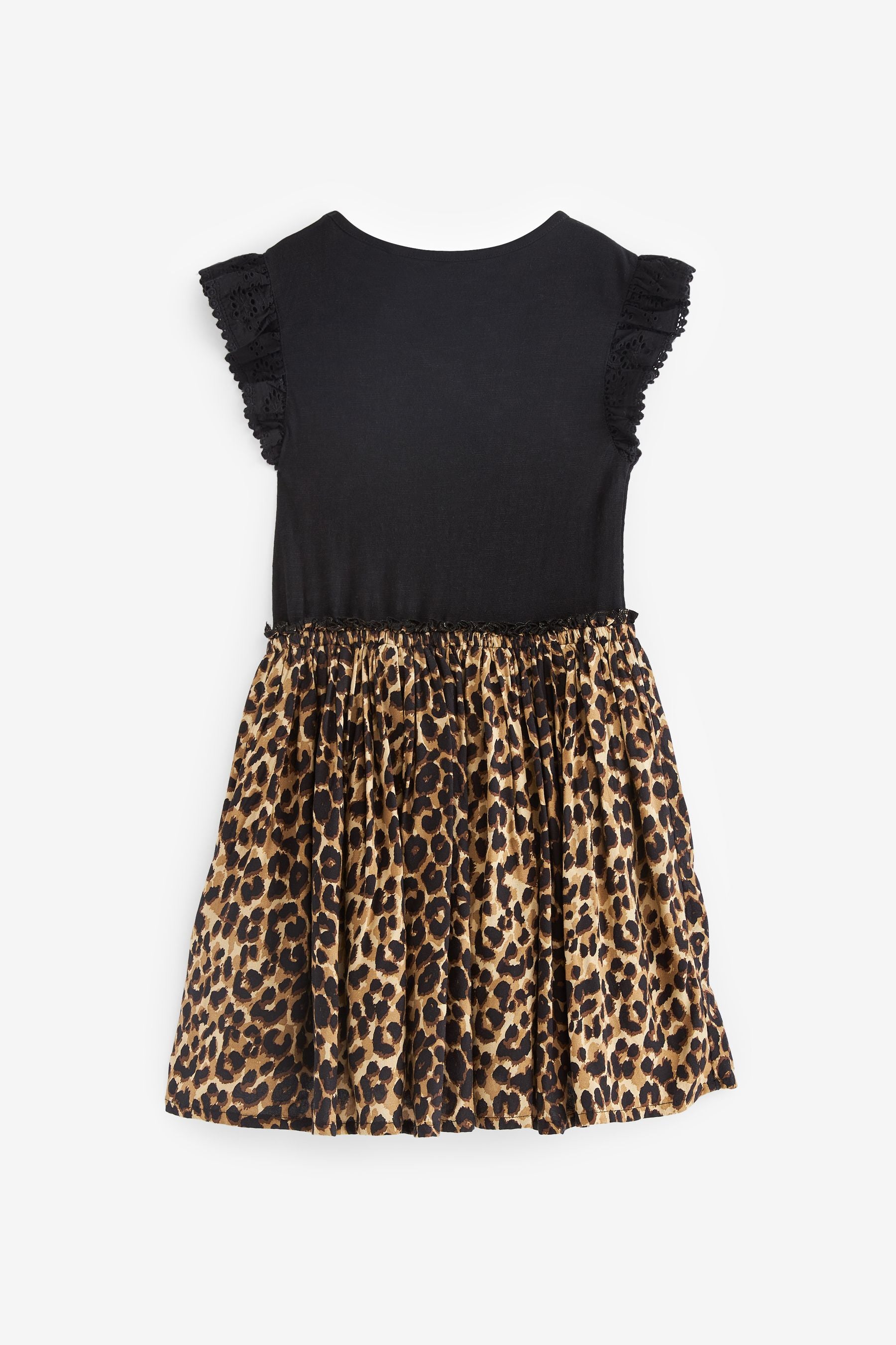 Black Leopard Print Embroidered Dress (3-12yrs)