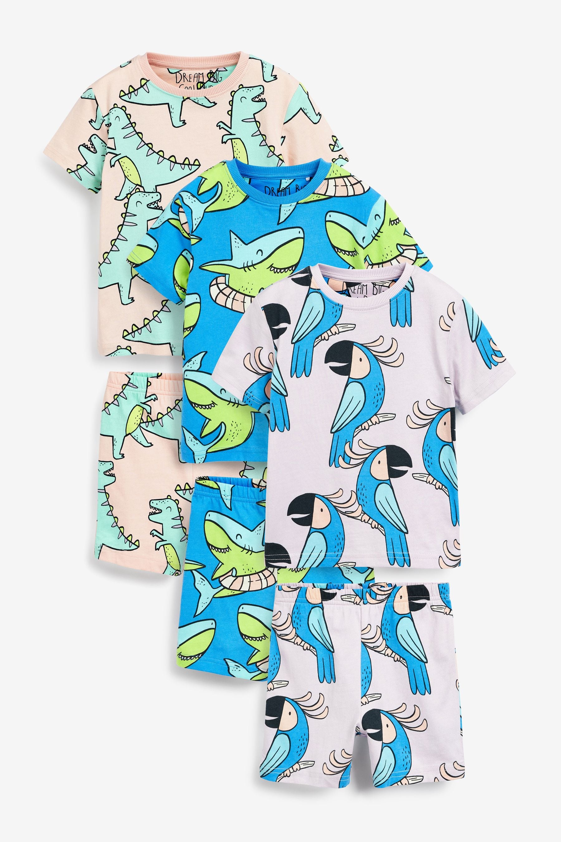 Fluro Blue/Green Animals 3 Pack Short Pyjamas (9mths-12yrs)