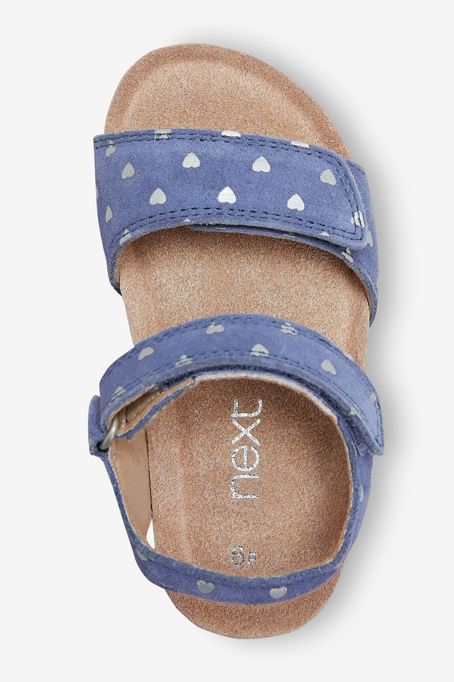 Blue Leather Heart Print Adjustable Strap Corkbed Sandals