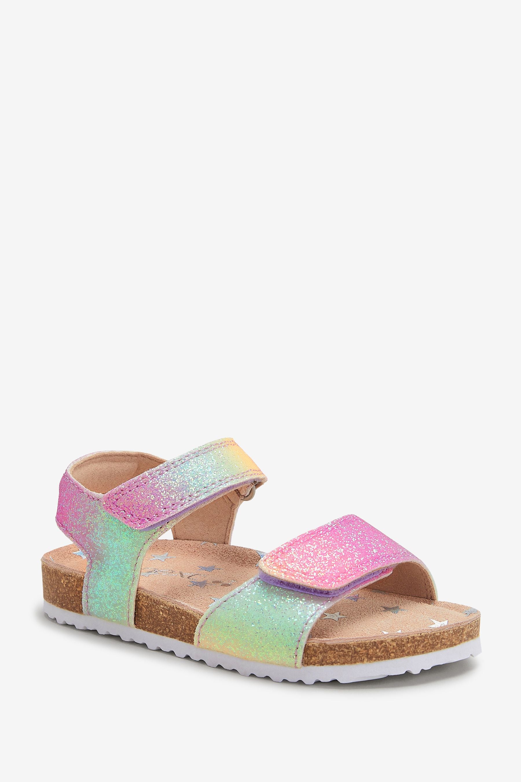 Rainbow Glitter Adjustable Strap Corkbed Sandals