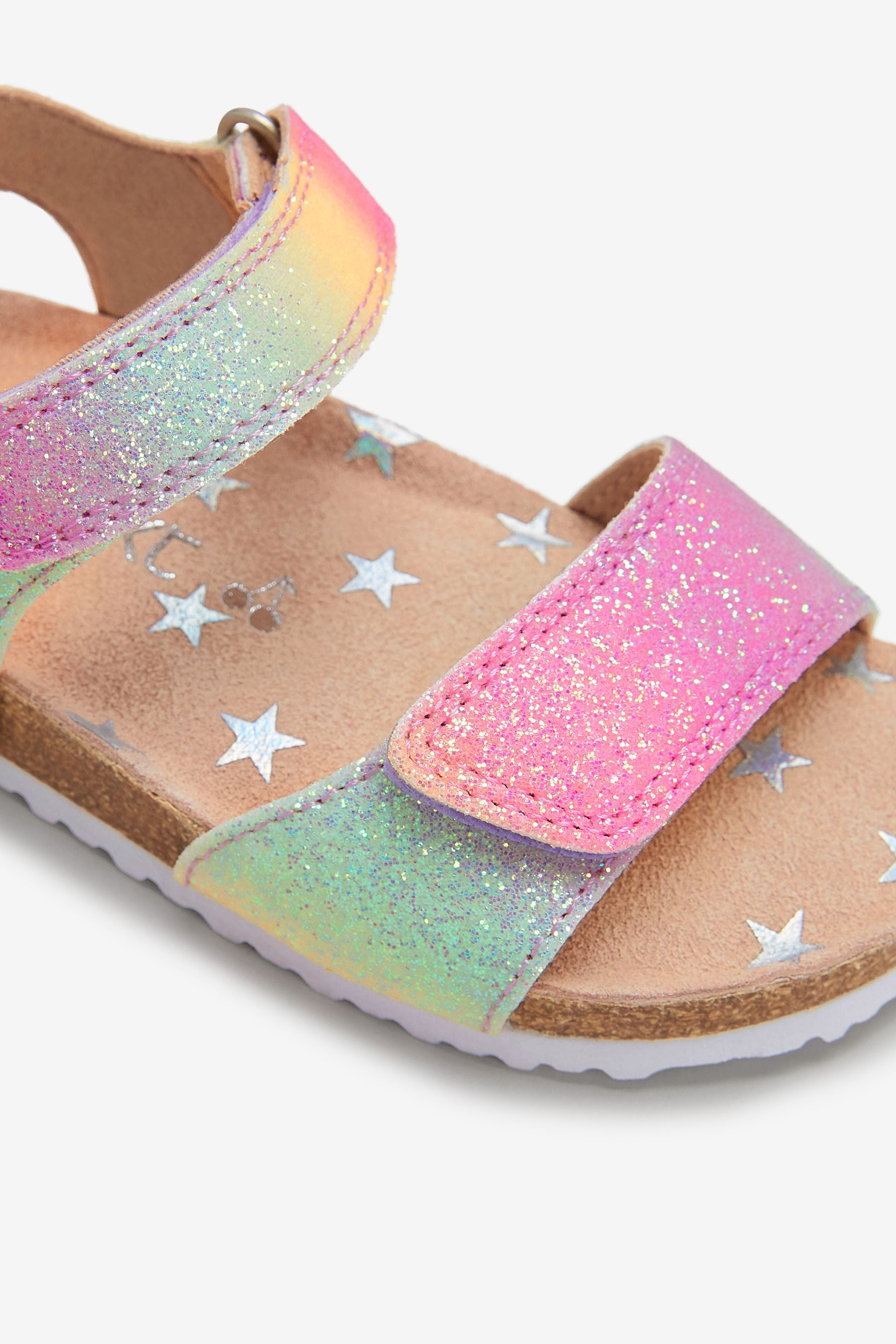 Rainbow Glitter Adjustable Strap Corkbed Sandals