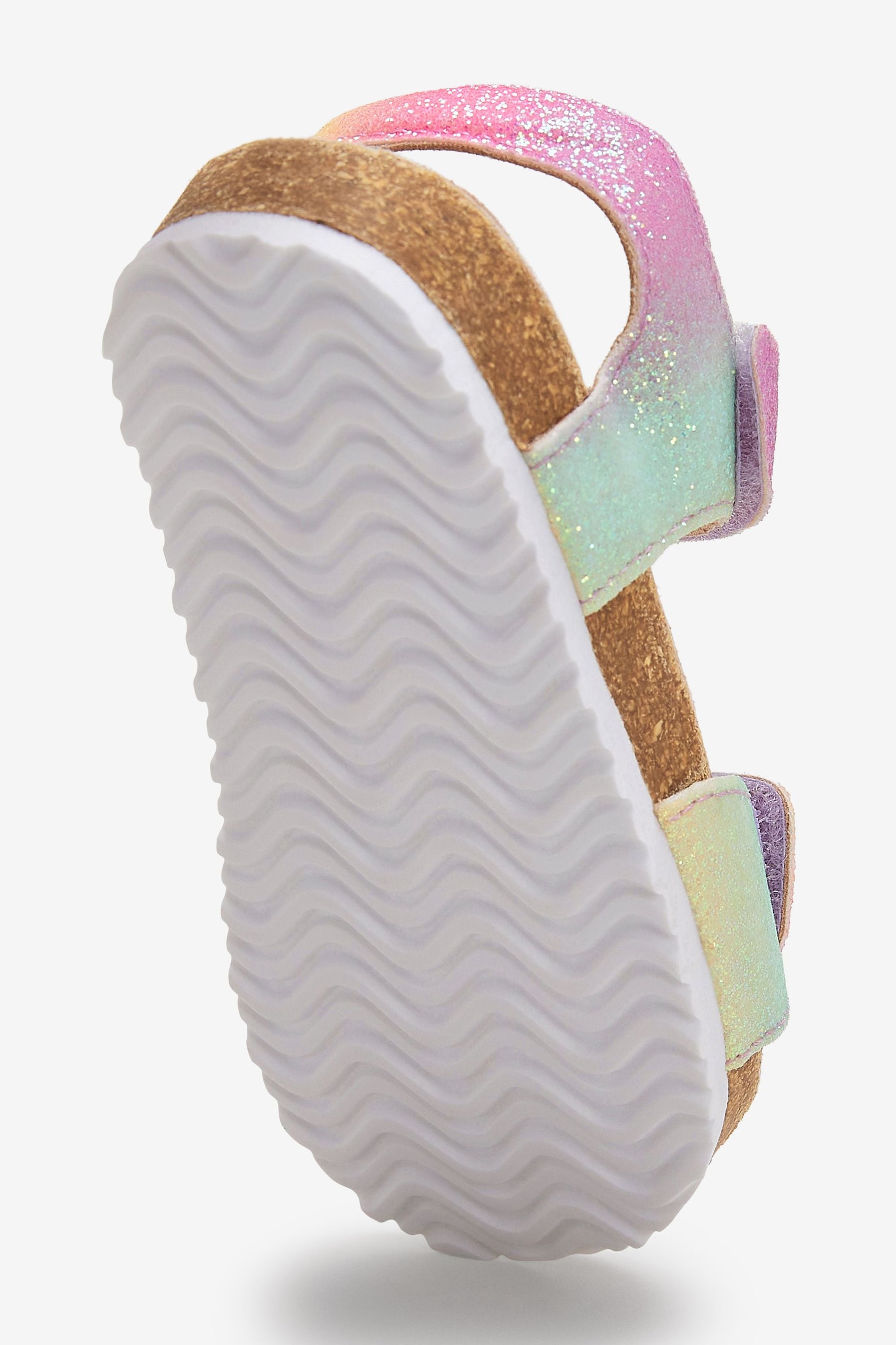 Rainbow Glitter Adjustable Strap Corkbed Sandals