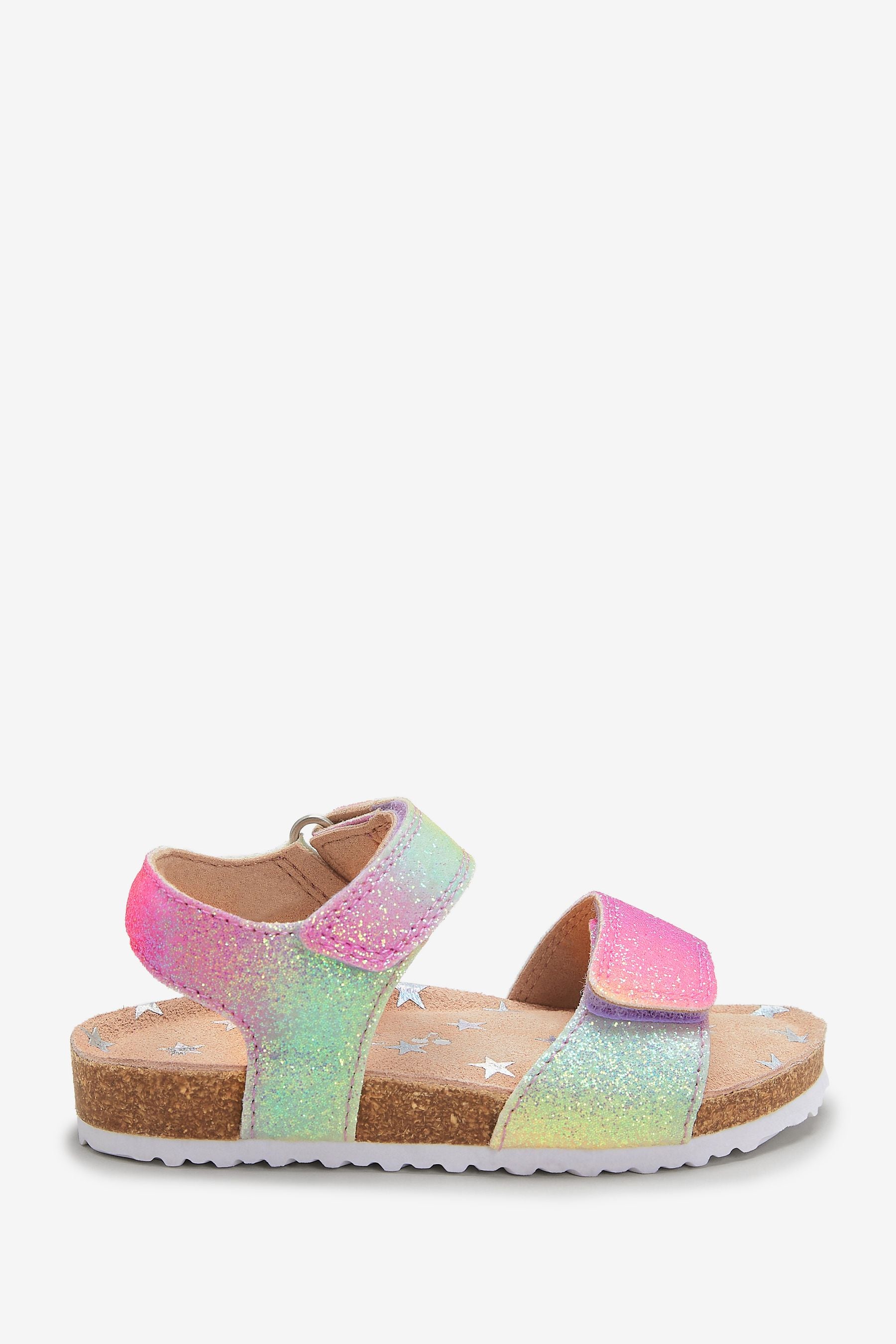 Rainbow Glitter Adjustable Strap Corkbed Sandals