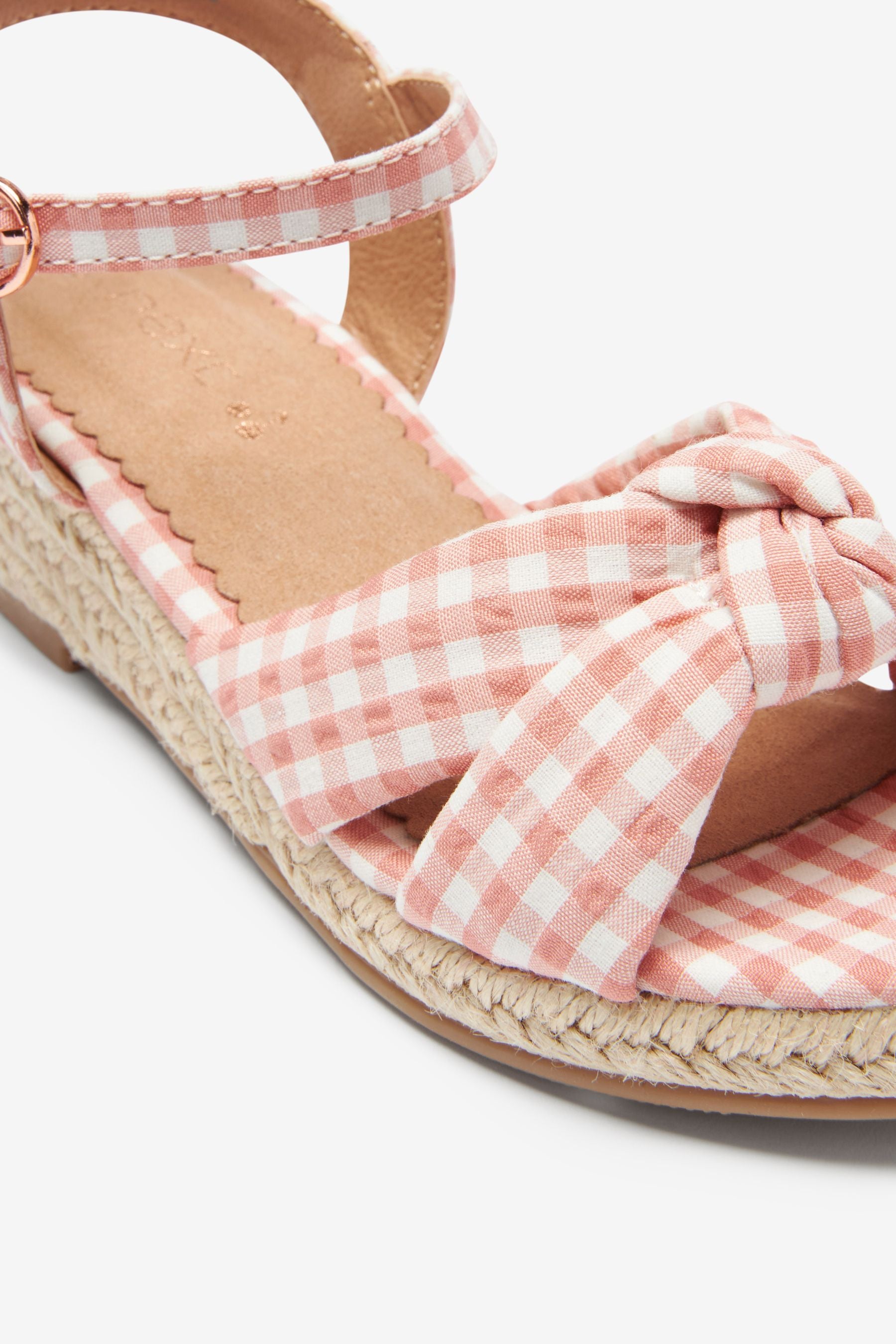 Pink Gingham Knot Wedge Sandals