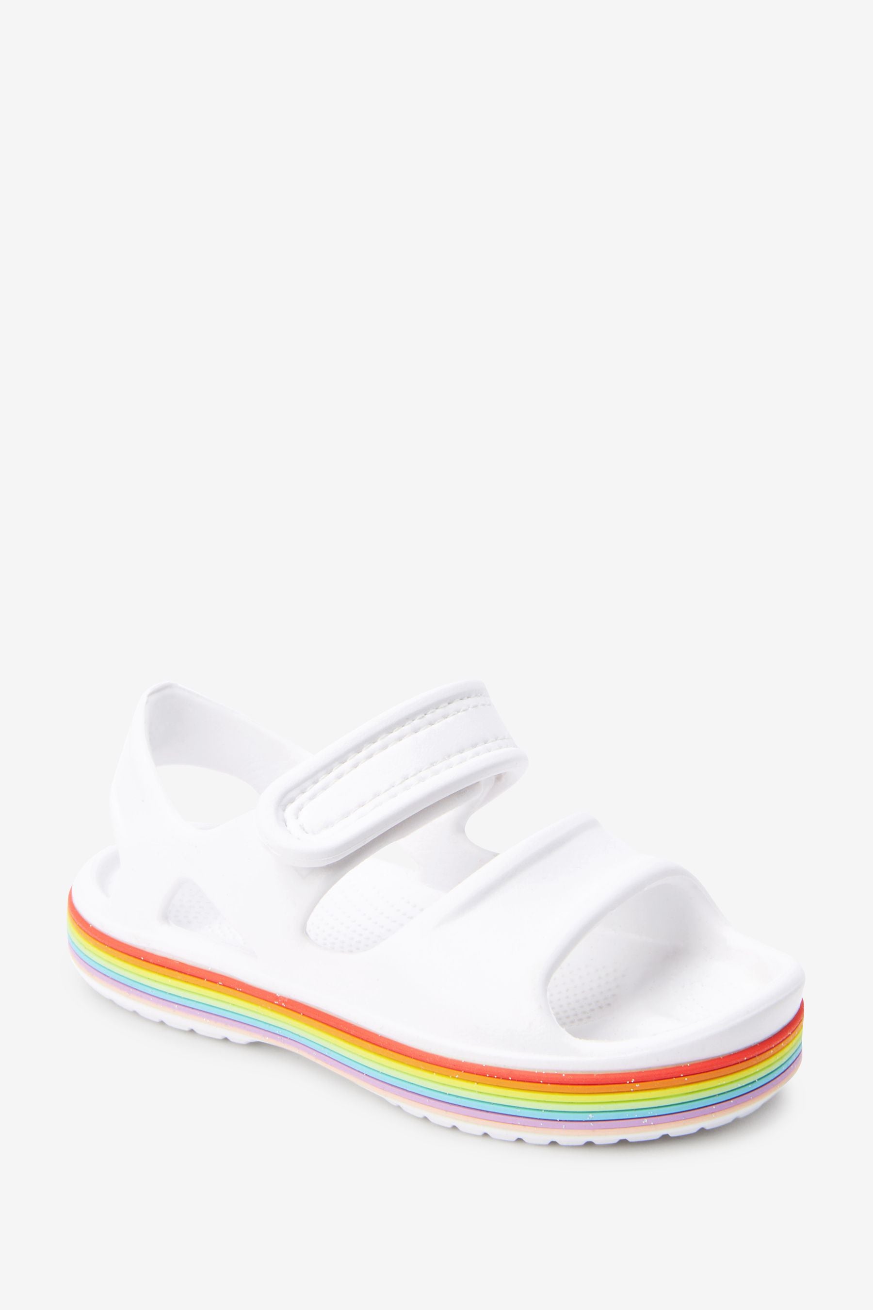 White Glitter Rainbow Beach Sandals