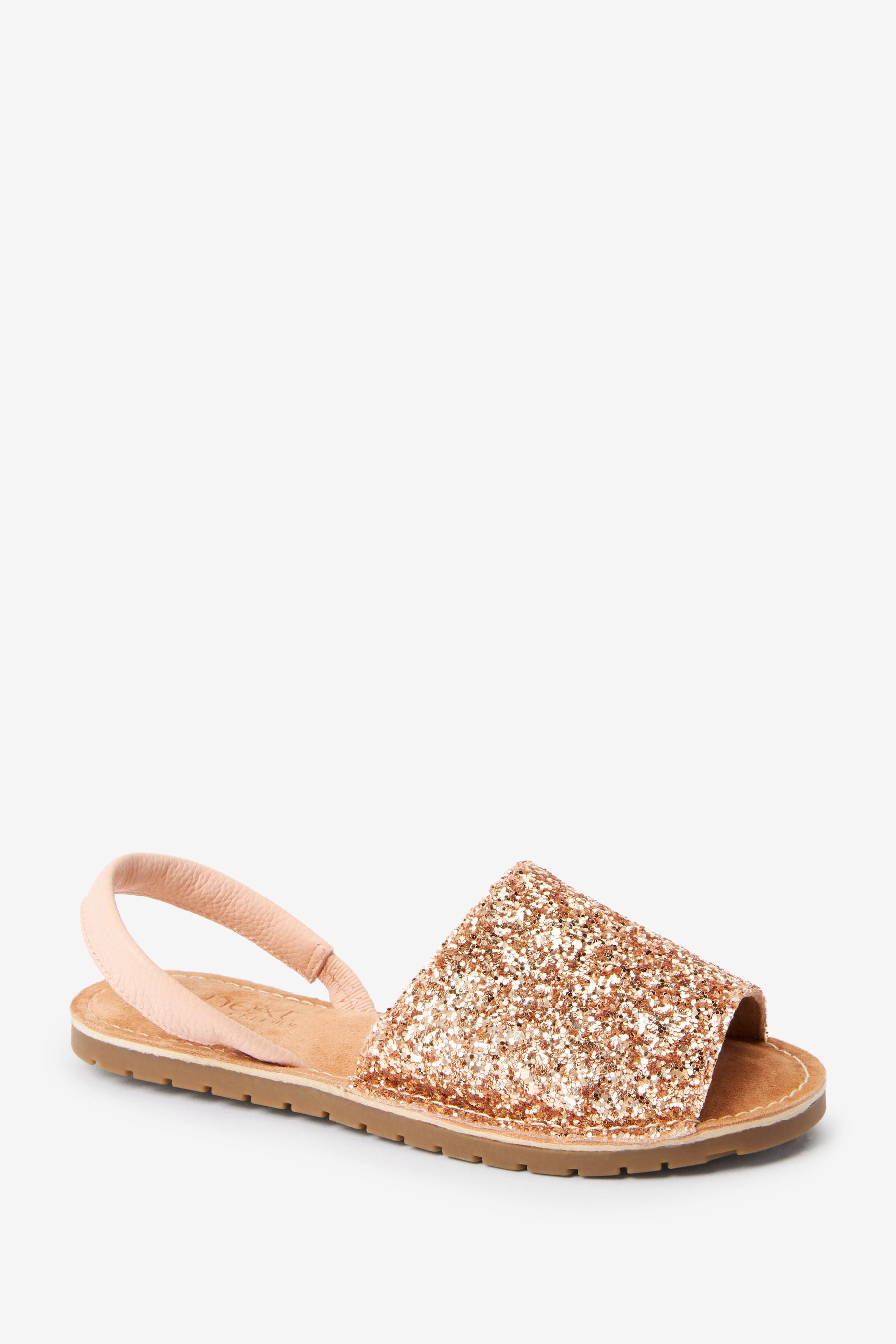 Rose Gold Glitter Peep Toe Sandals