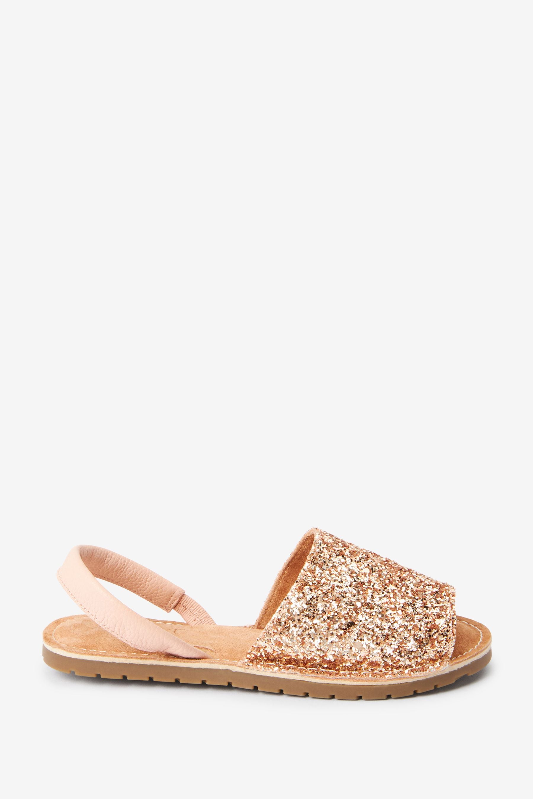 Rose Gold Glitter Peep Toe Sandals