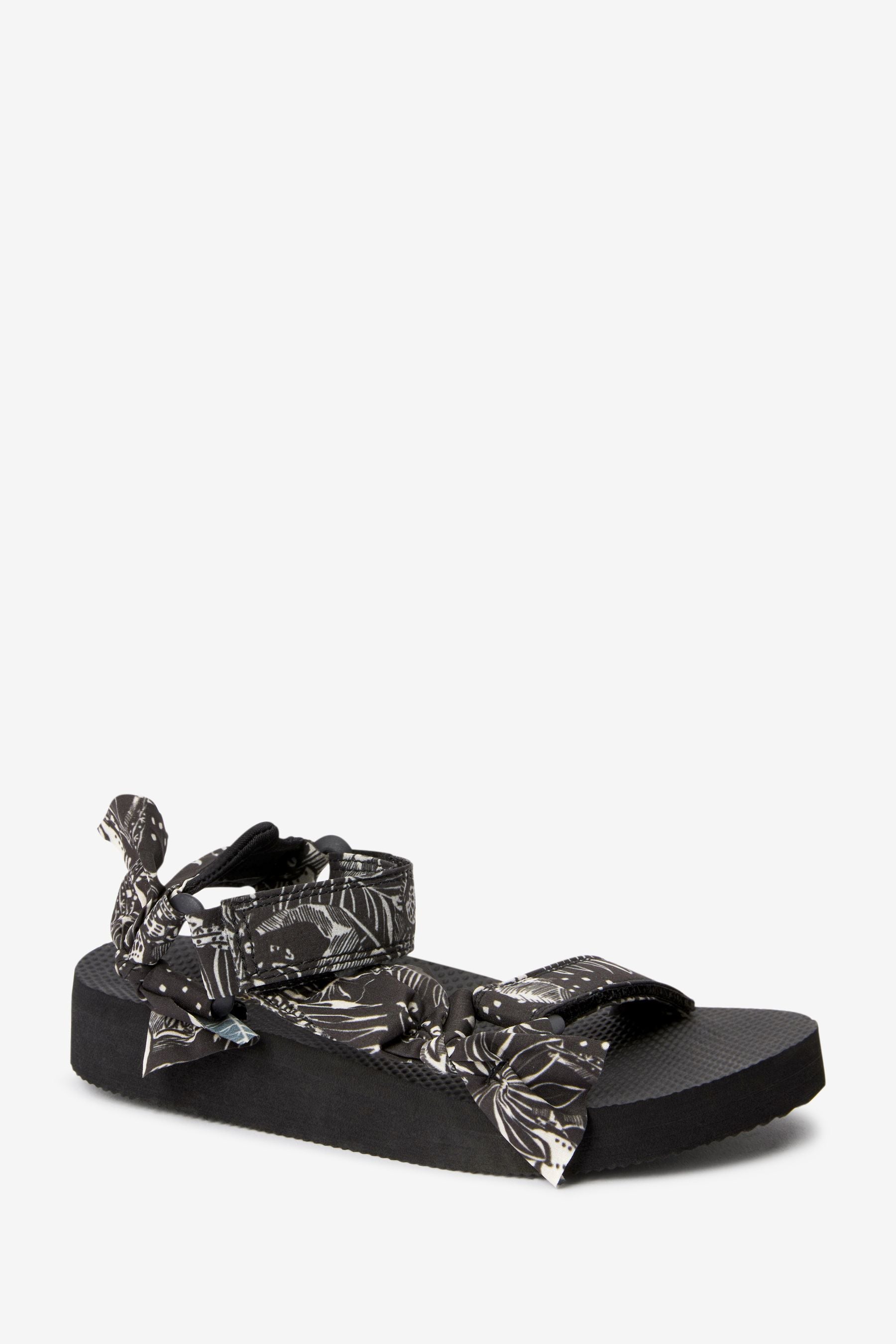 Black Printed Tie Trekker Sandals