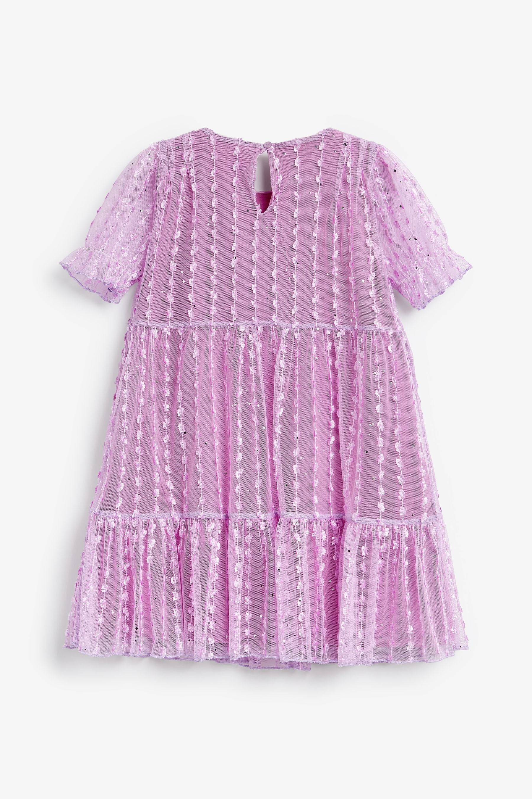 Purple Sparkle Mesh Short Sleeve Tiered Party Dress (3-16yrs)