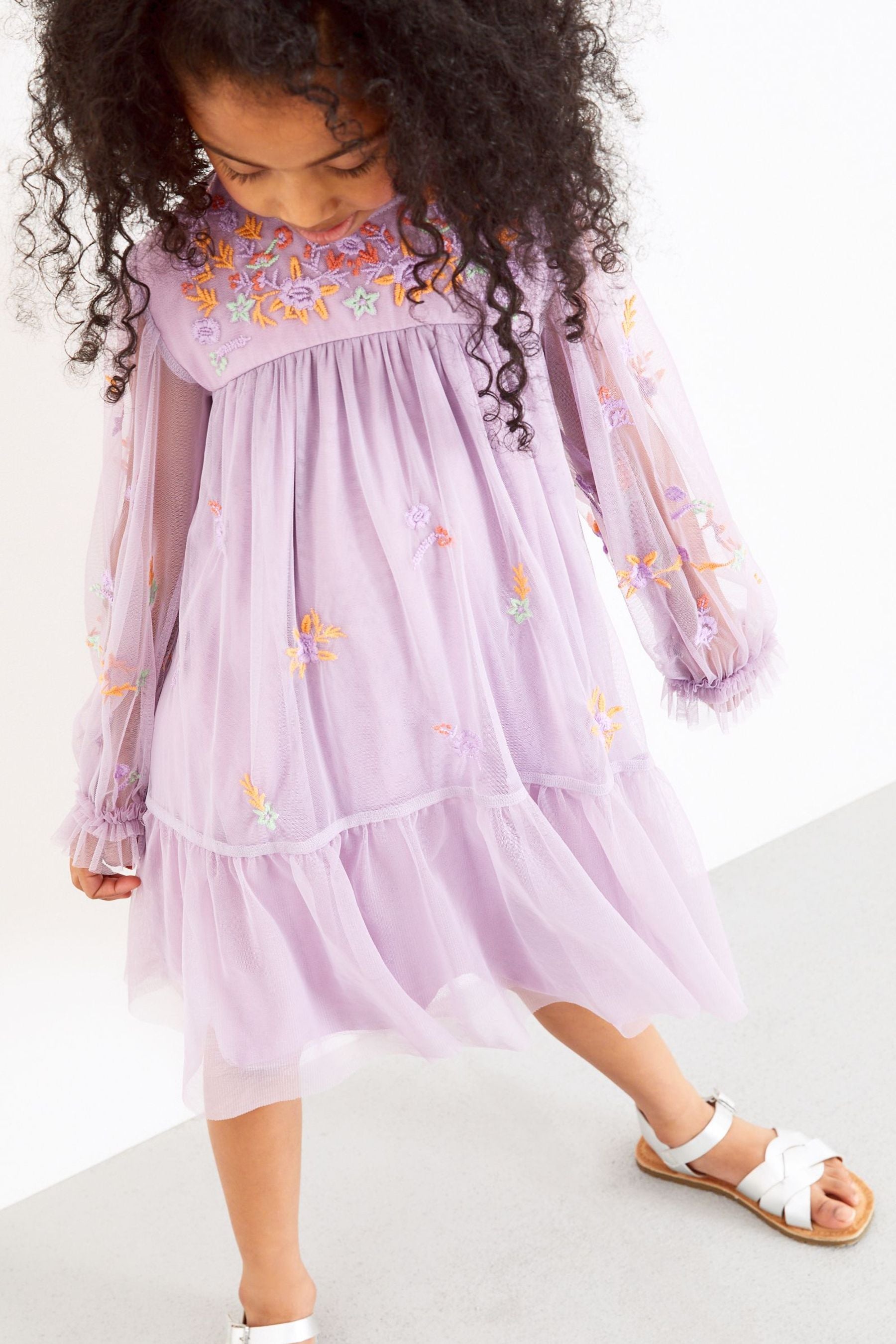 Lilac Purple Embroidered Occasion Dress (3-16yrs)