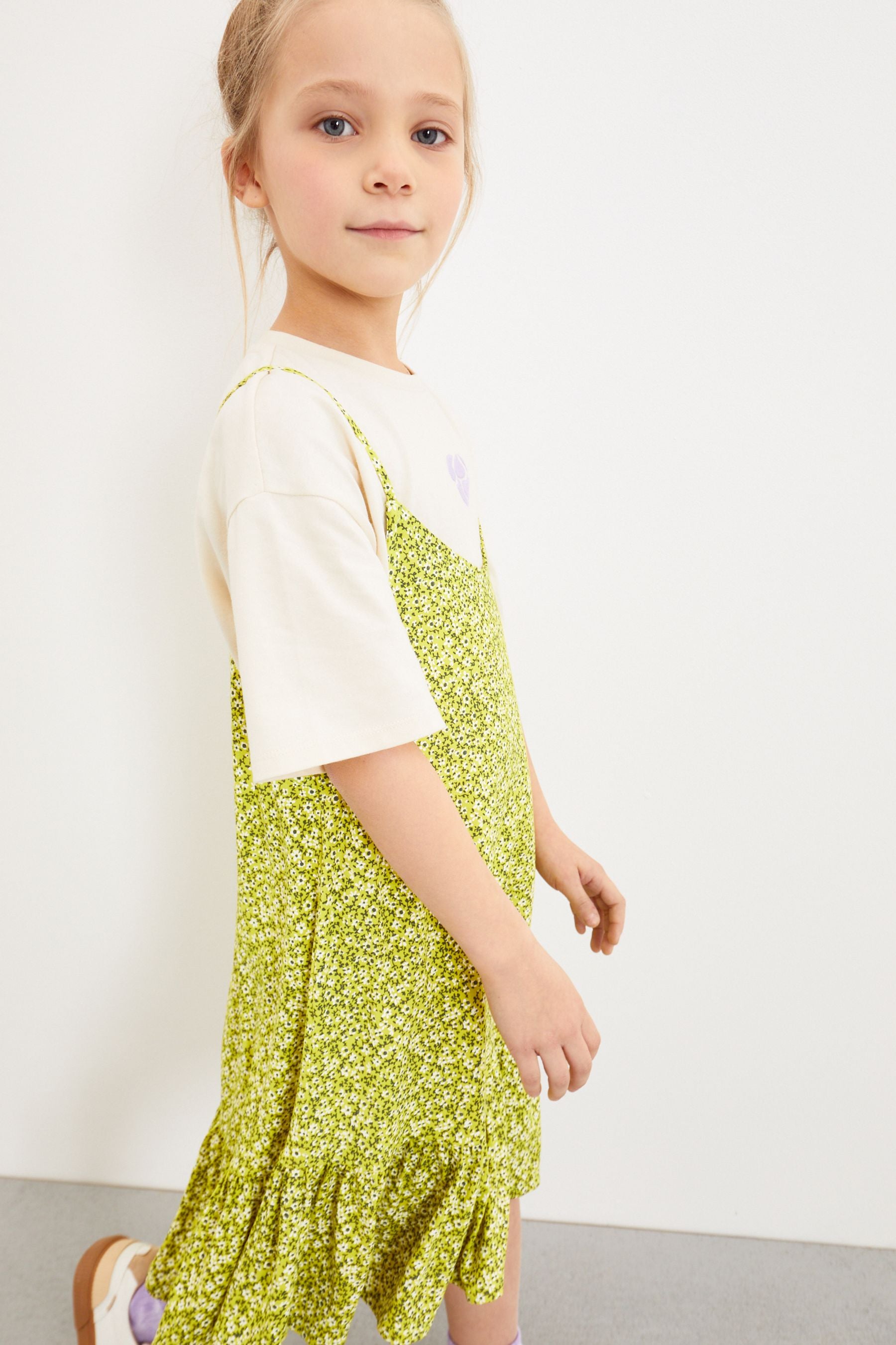 Green Floral 2 Pack T-Shirt And Dress (3-16yrs)