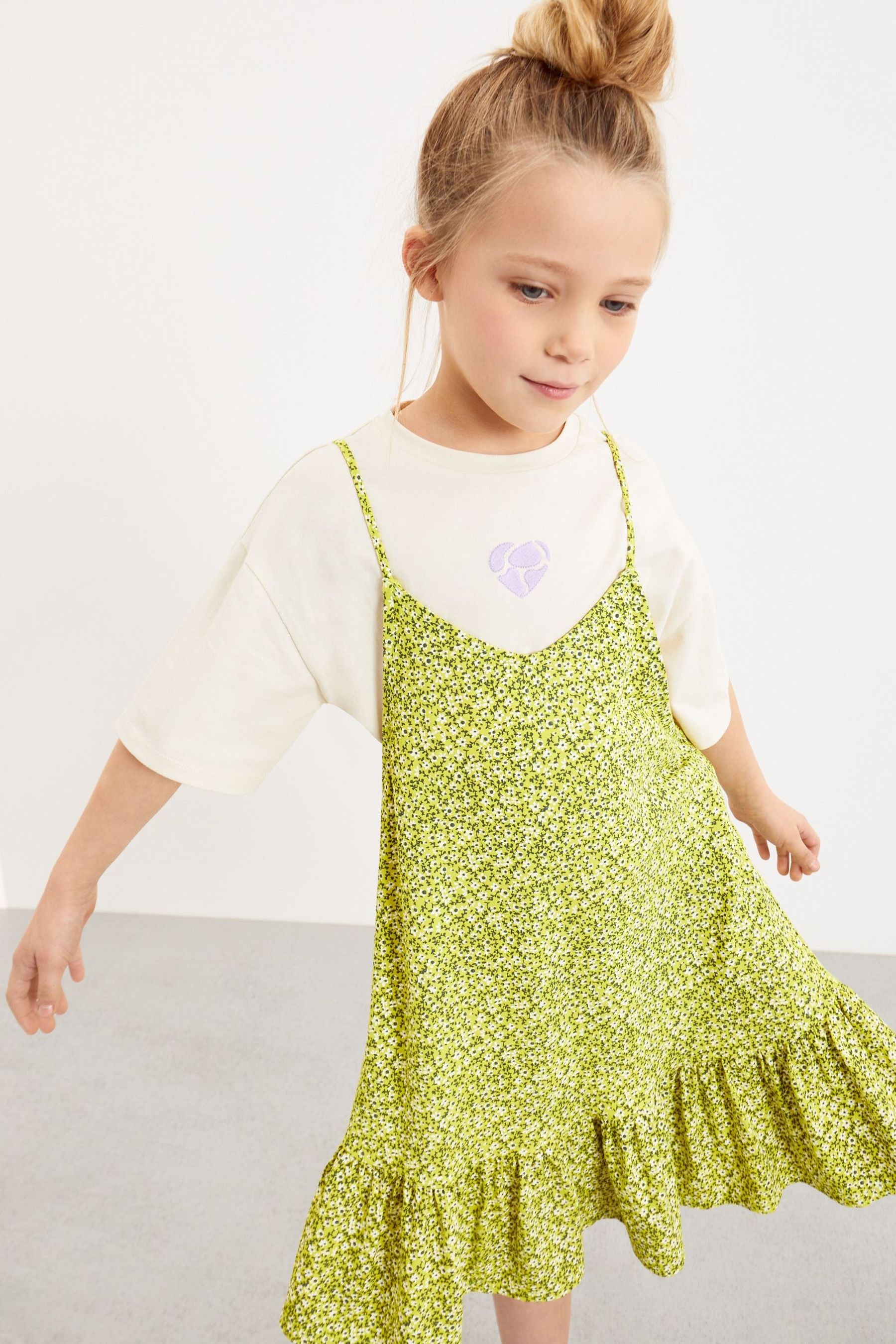 Green Floral 2 Pack T-Shirt And Dress (3-16yrs)