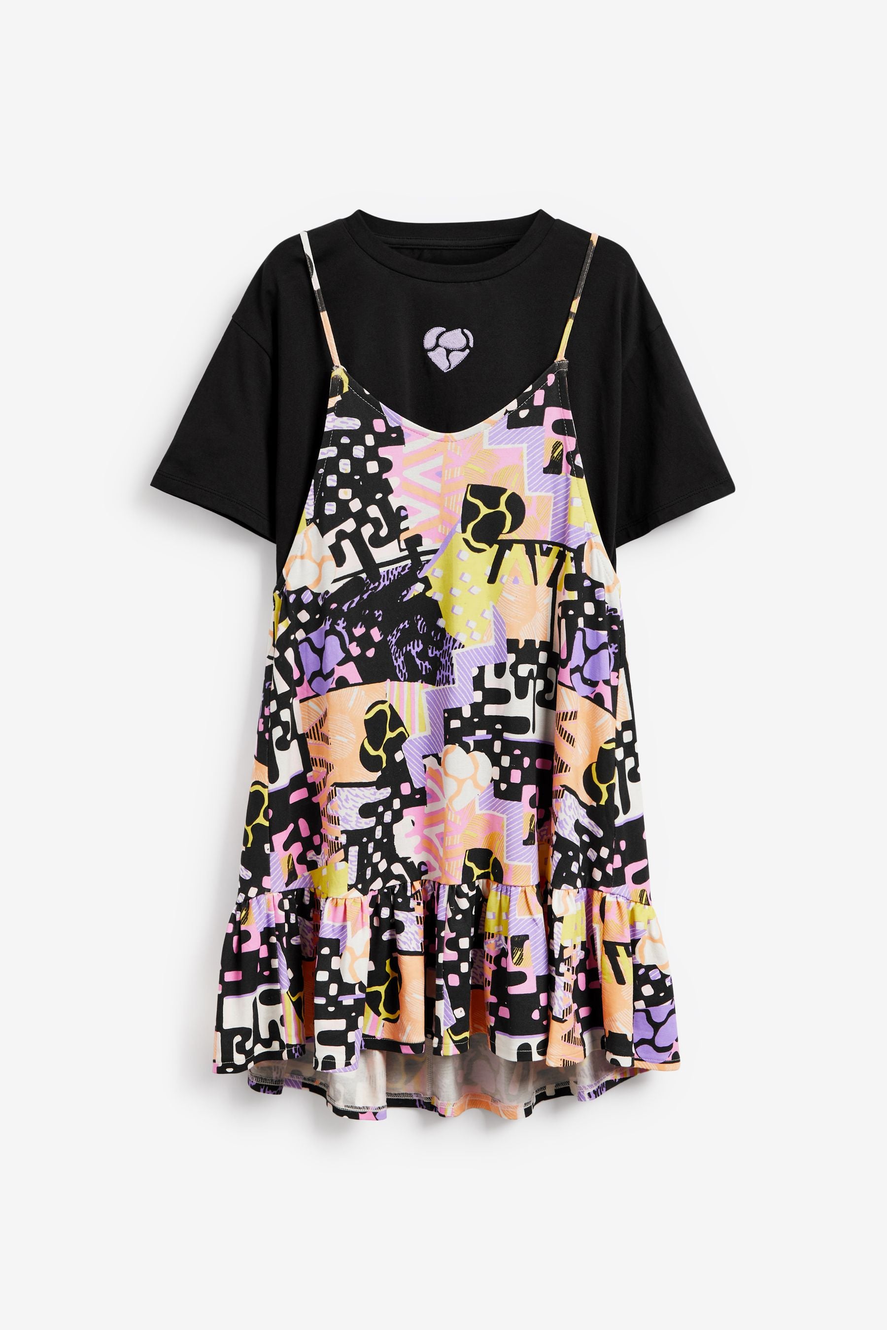 Black Multi Print 2 Pack T-Shirt And Dress (3-16yrs)