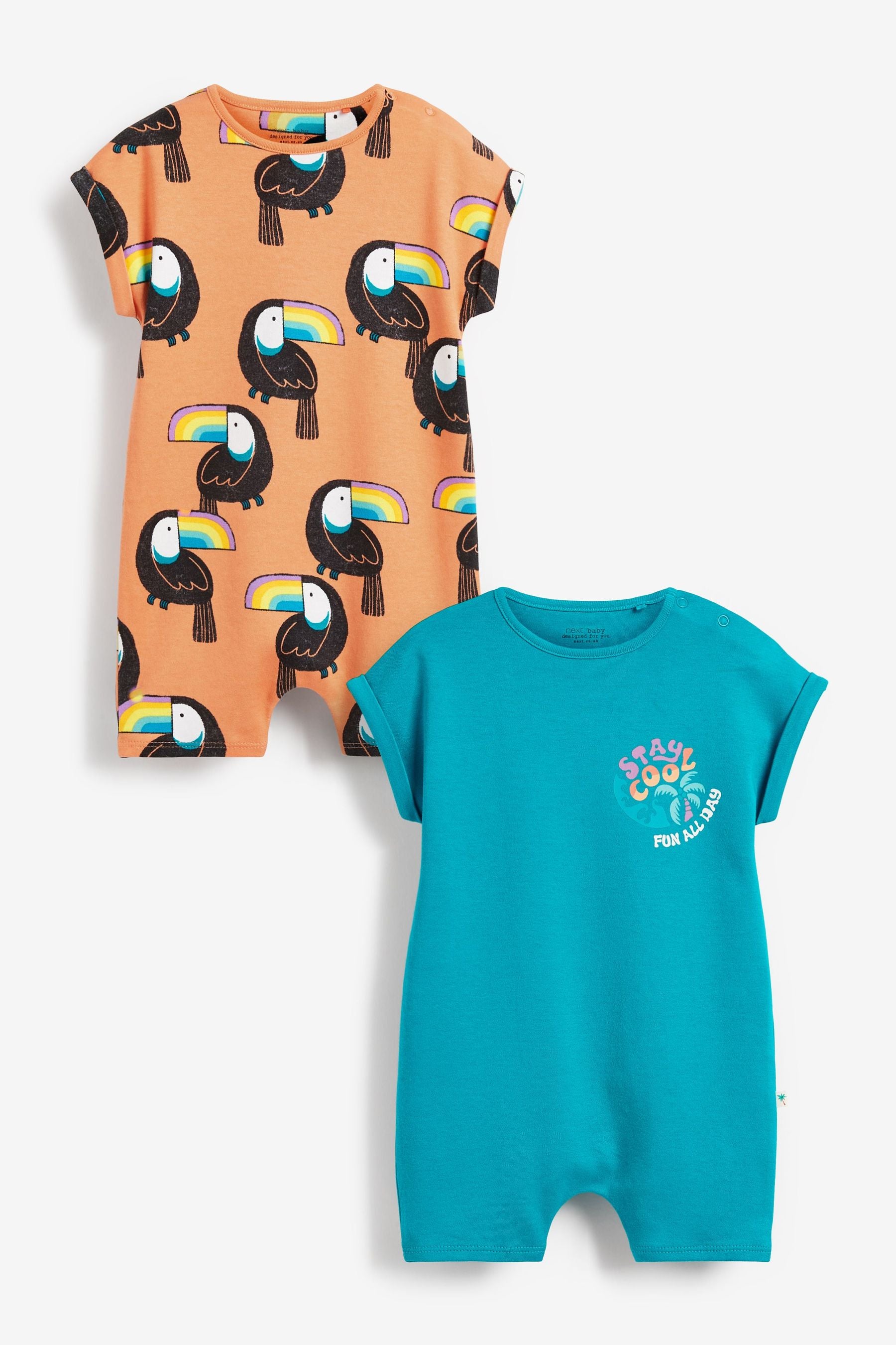 Bright Retro Toucan Print 2 Pack Rompers (0mths-3yrs)