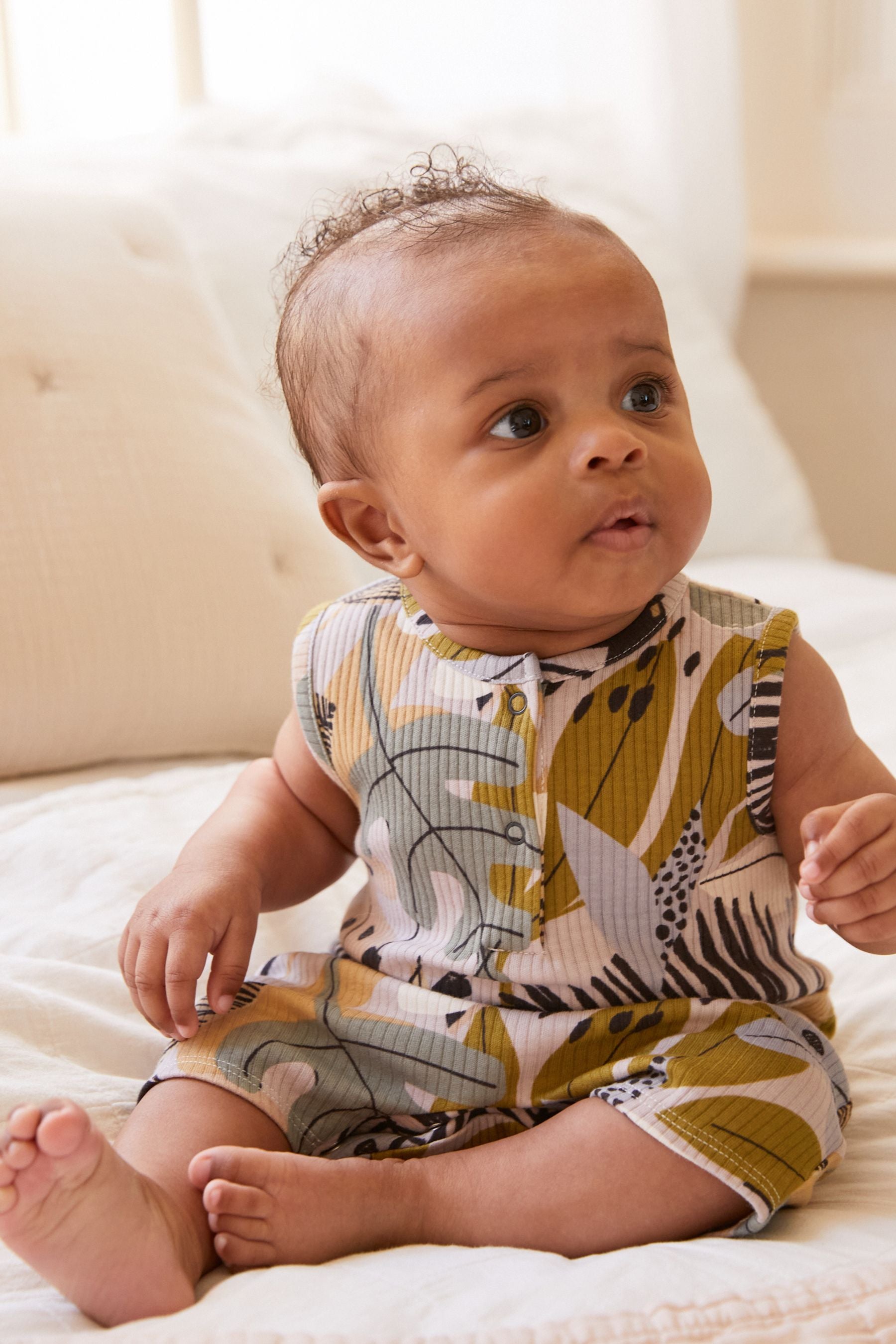 Cream/Green Palm Print Vest 2 Pack Rompers (0mths-3yrs)