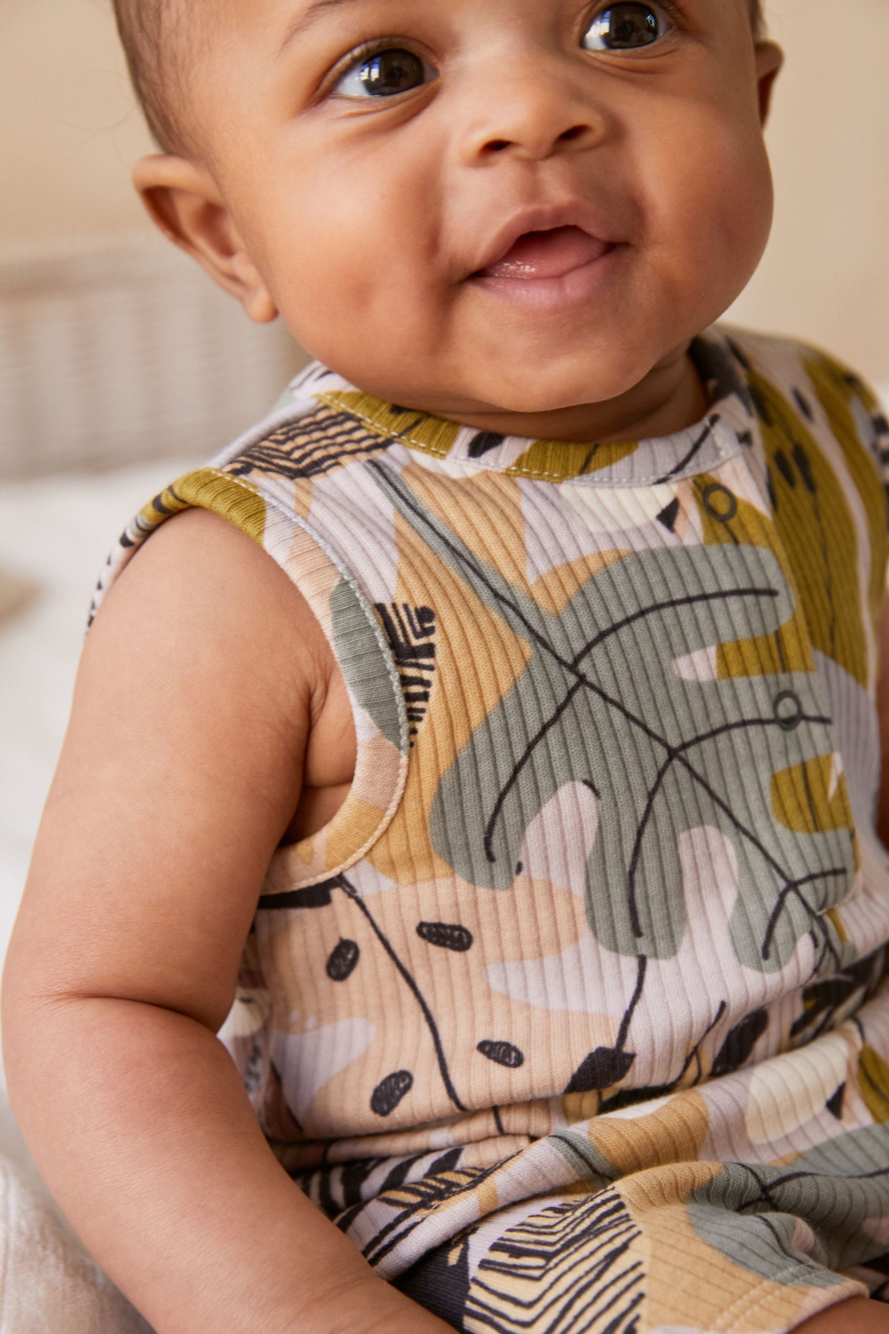 Cream/Green Palm Print Vest 2 Pack Rompers (0mths-3yrs)