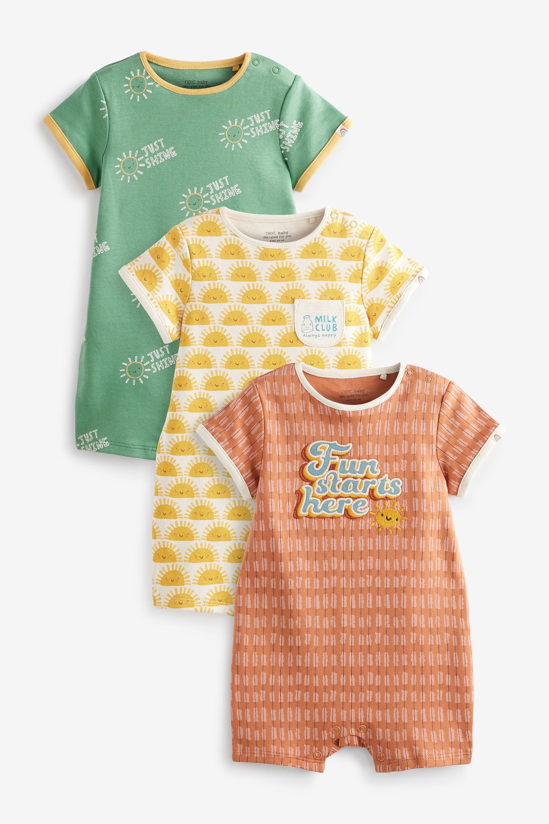 Rust Brown Retro Baby Baby 3 Pack Rompers (0mths-3yrs)