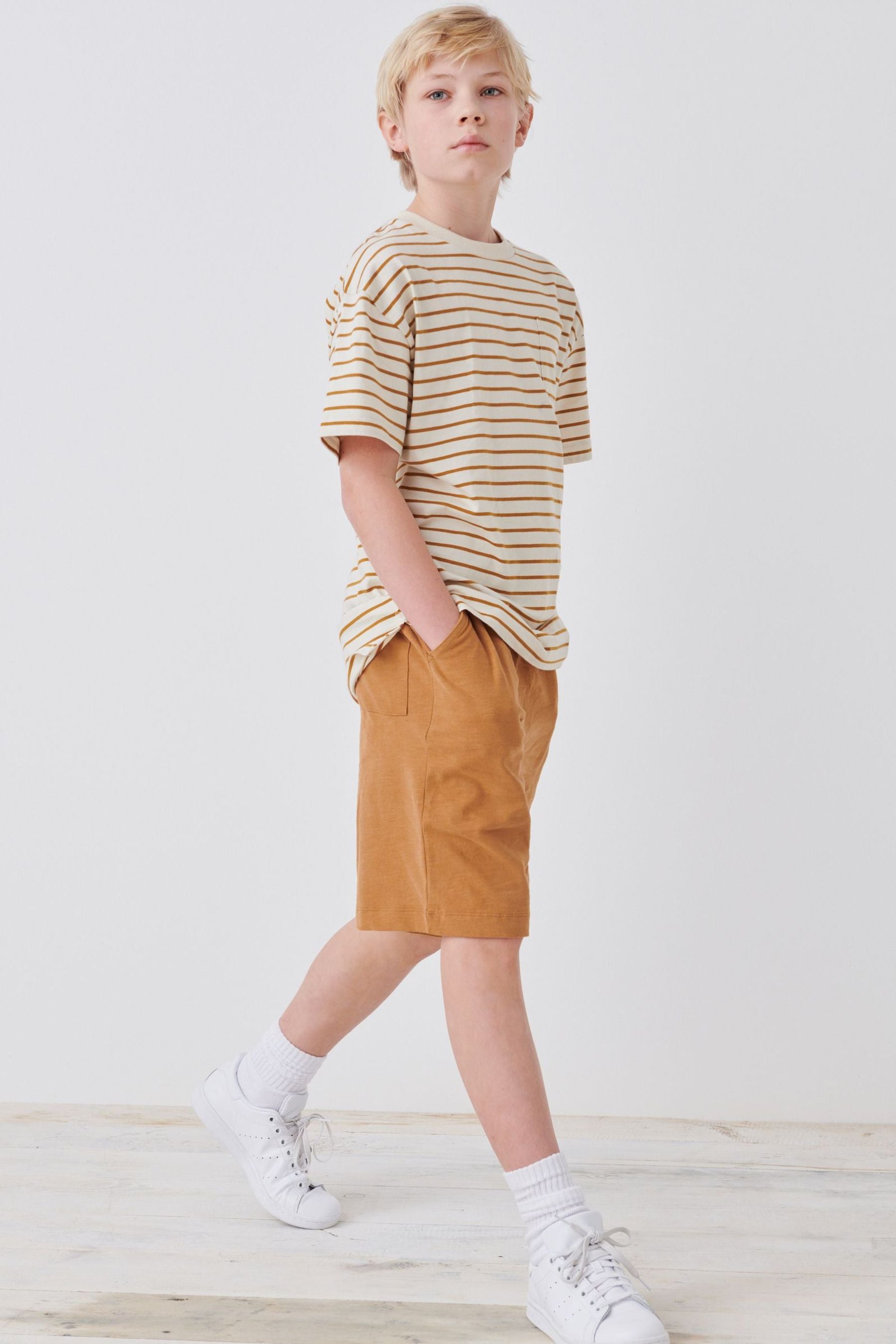 Neutral Brown Stripe T-Shirt and Short Set (3-12yrs)