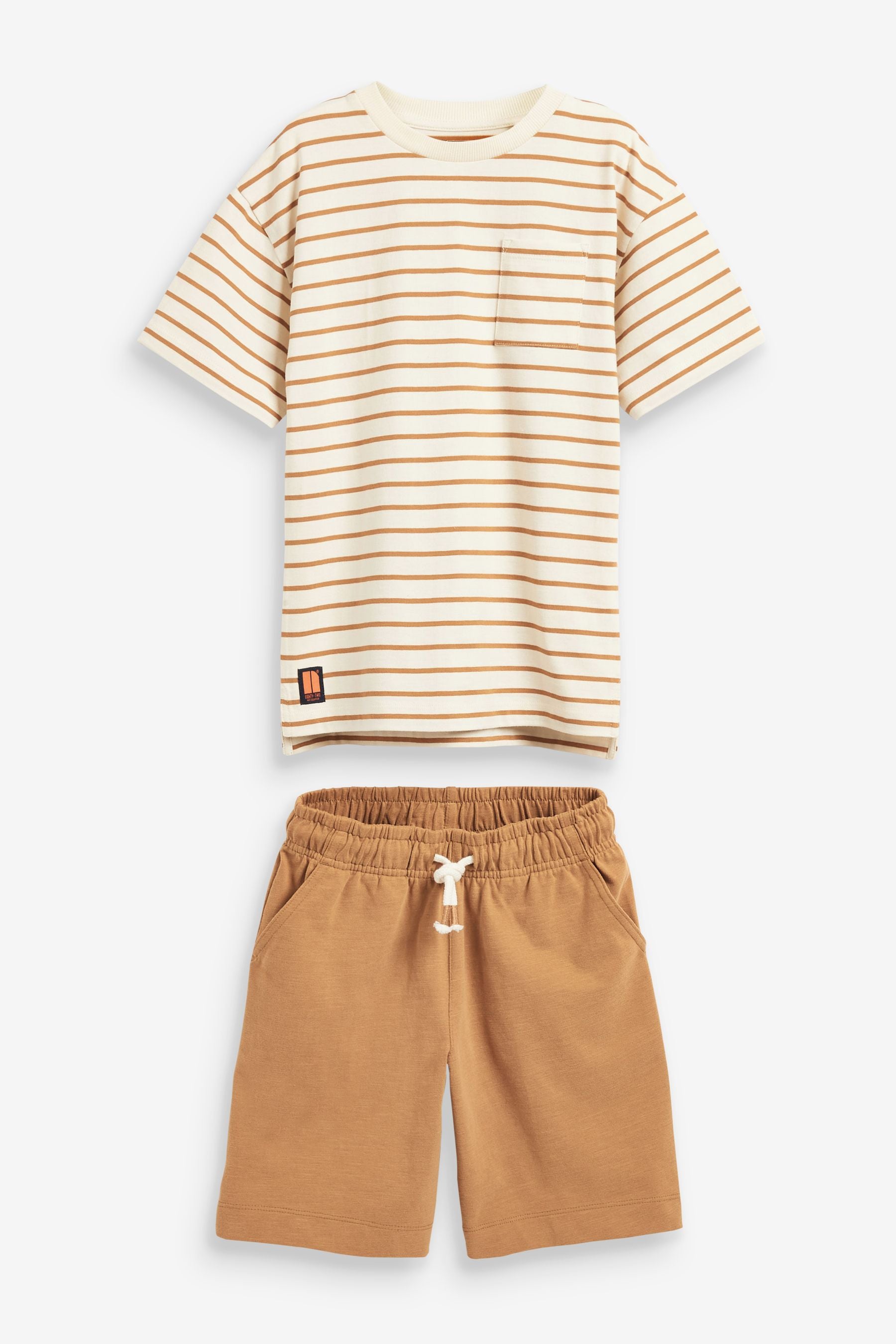 Neutral Brown Stripe T-Shirt and Short Set (3-12yrs)