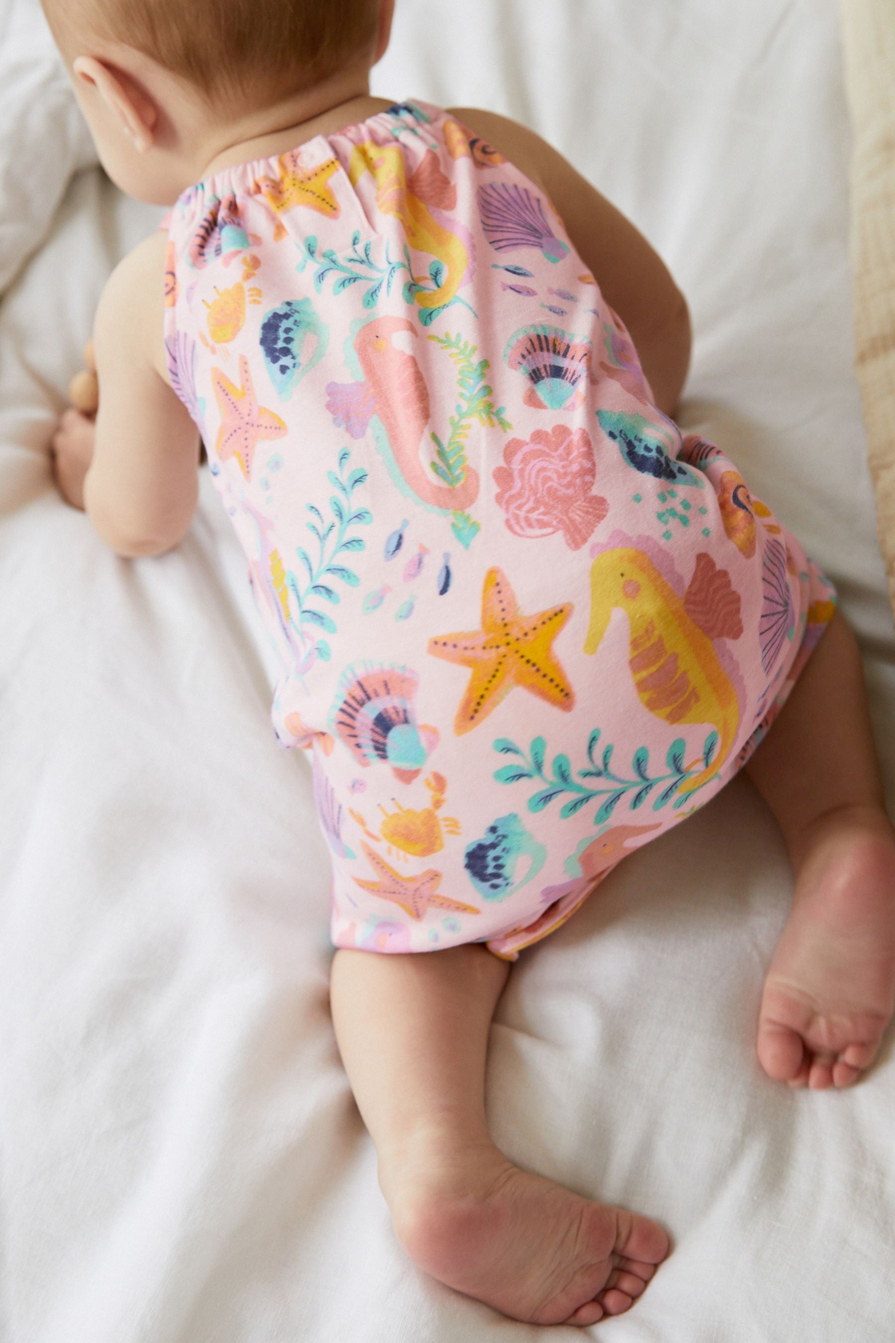 White/Pink Sealife Print Single Romper (0mths-3yrs)