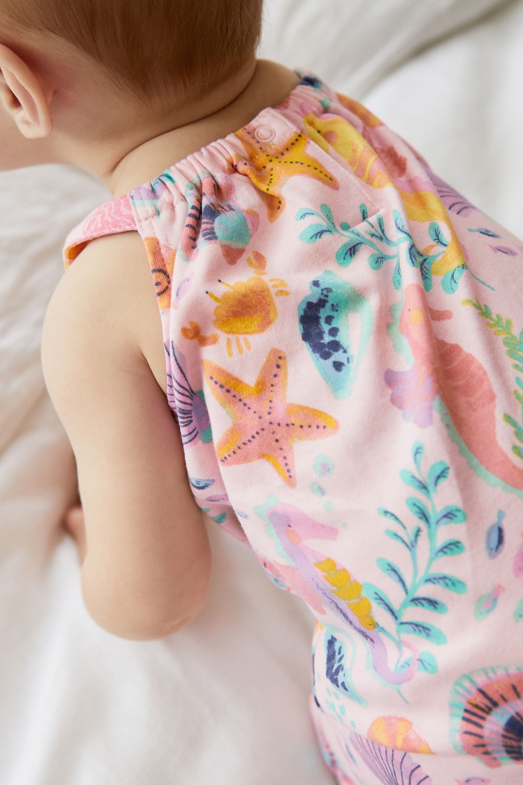 White/Pink Sealife Print Single Romper (0mths-3yrs)