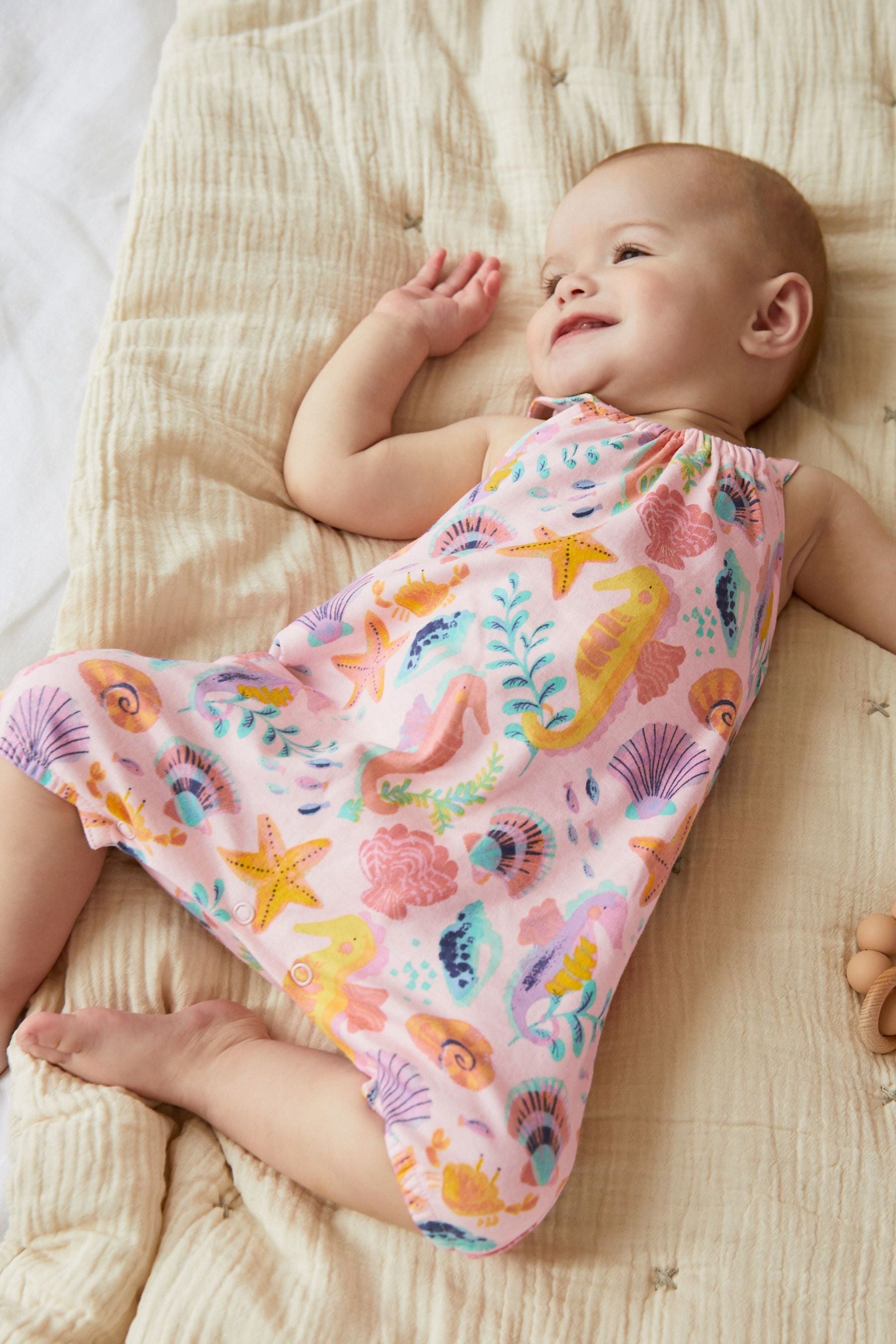 White/Pink Sealife Print Single Romper (0mths-3yrs)