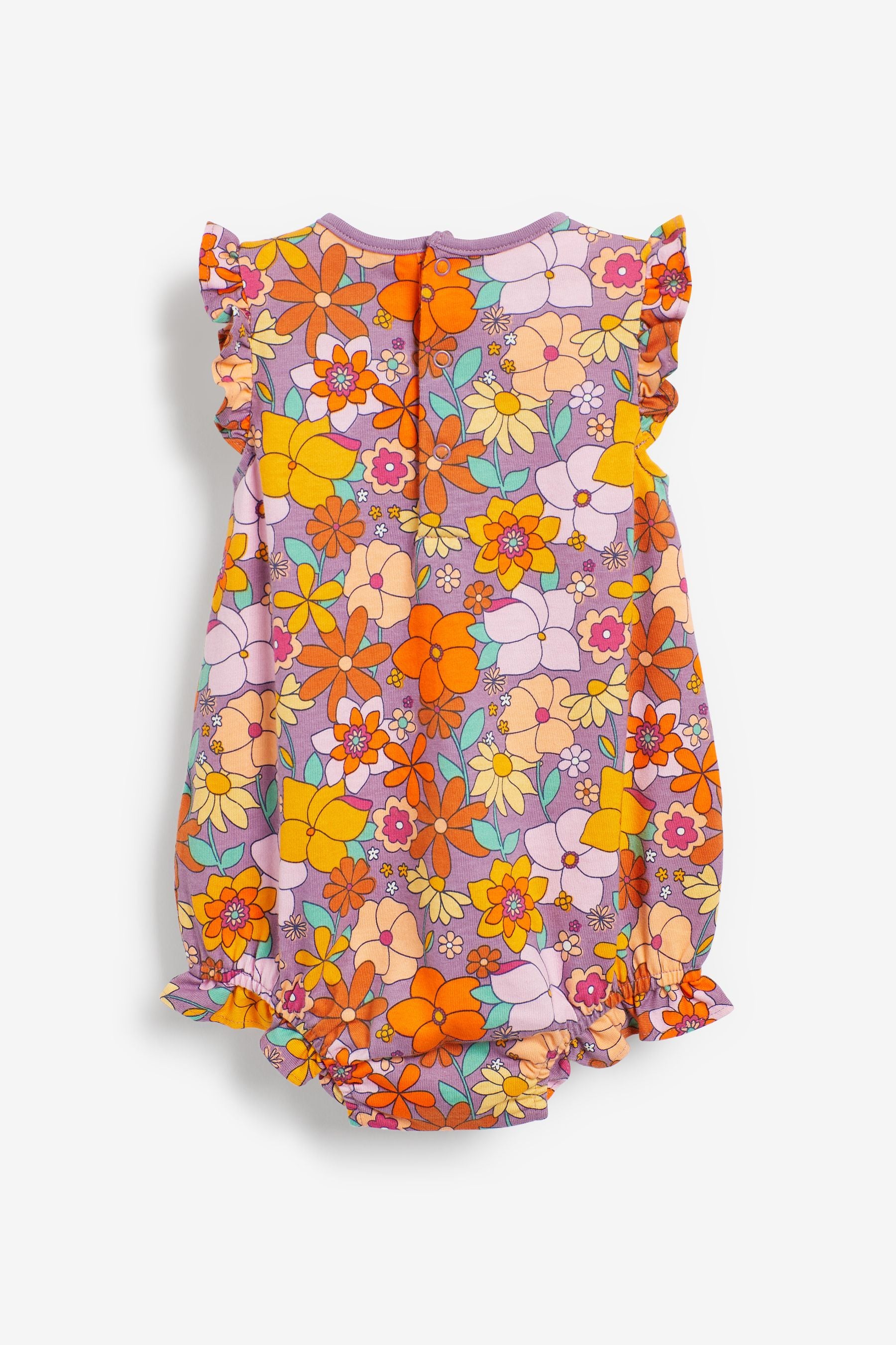 Ochre Yellow Retro Floral Print 3 Pack Rompers (0mths-3yrs)