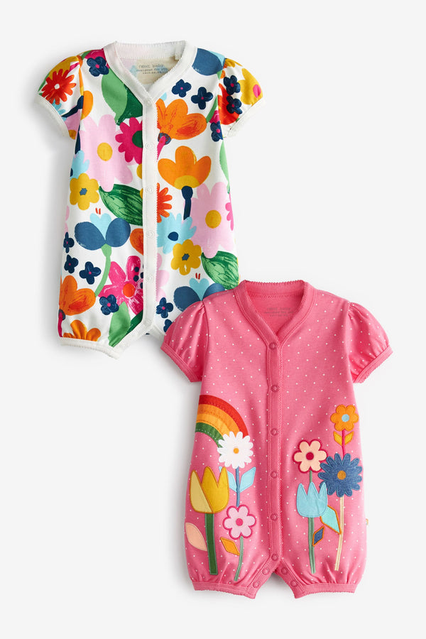 Bright Pink Floral 2 Pack Rompers (0mths-3yrs)