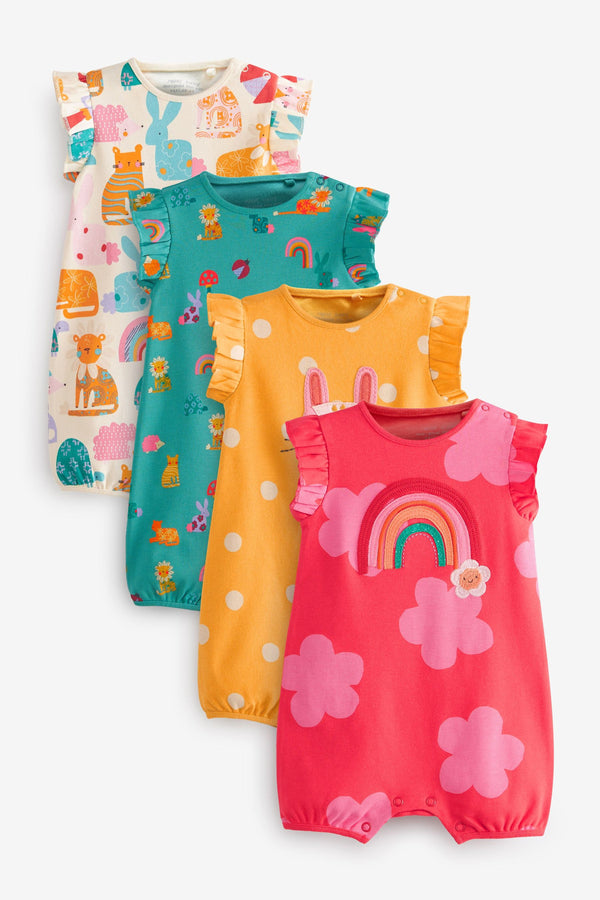 Bright Rainbow Print 4 Pack Printed Baby Rompers