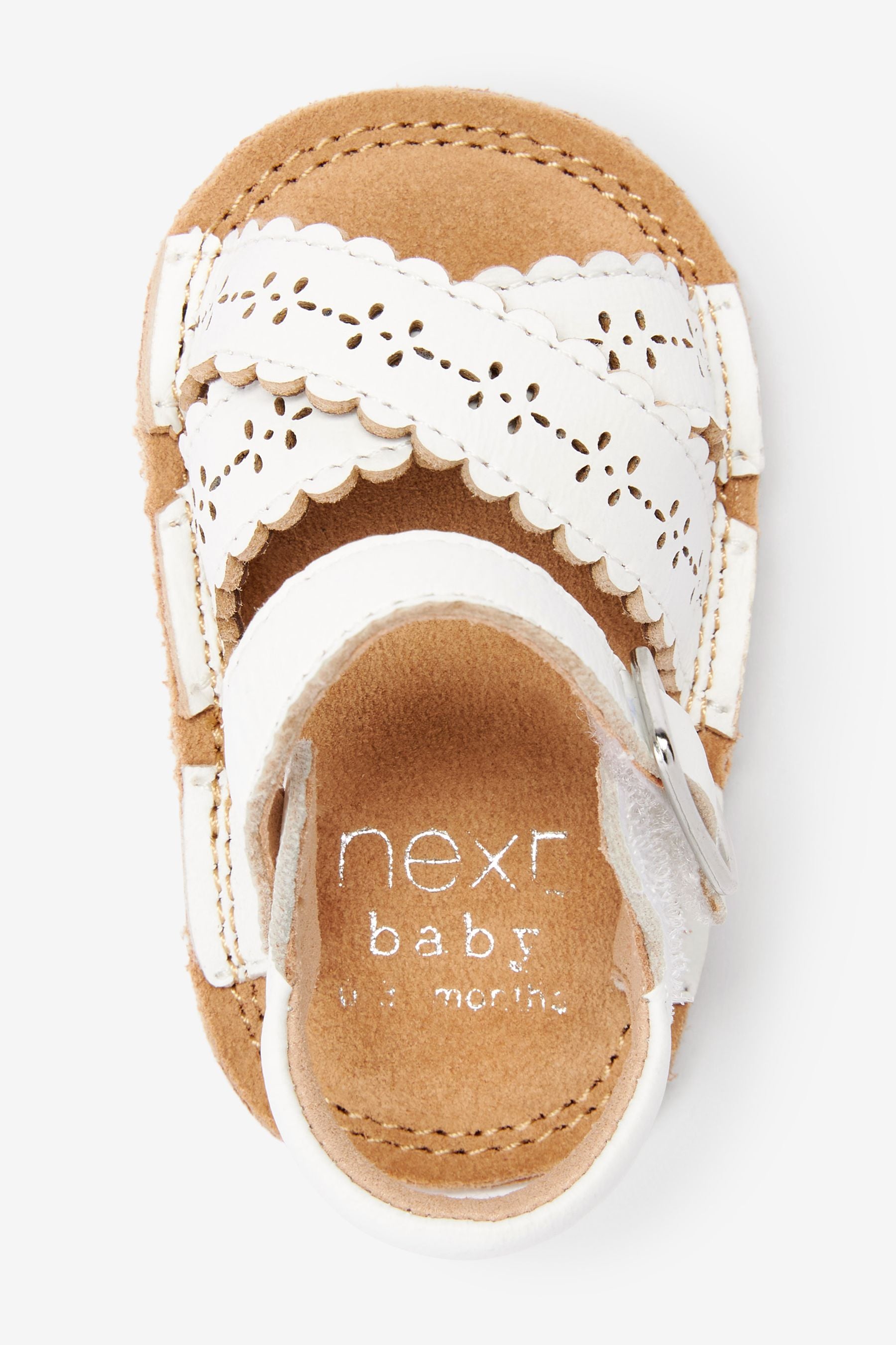 White Scallop Leather Baby Sandals (0-18mths)