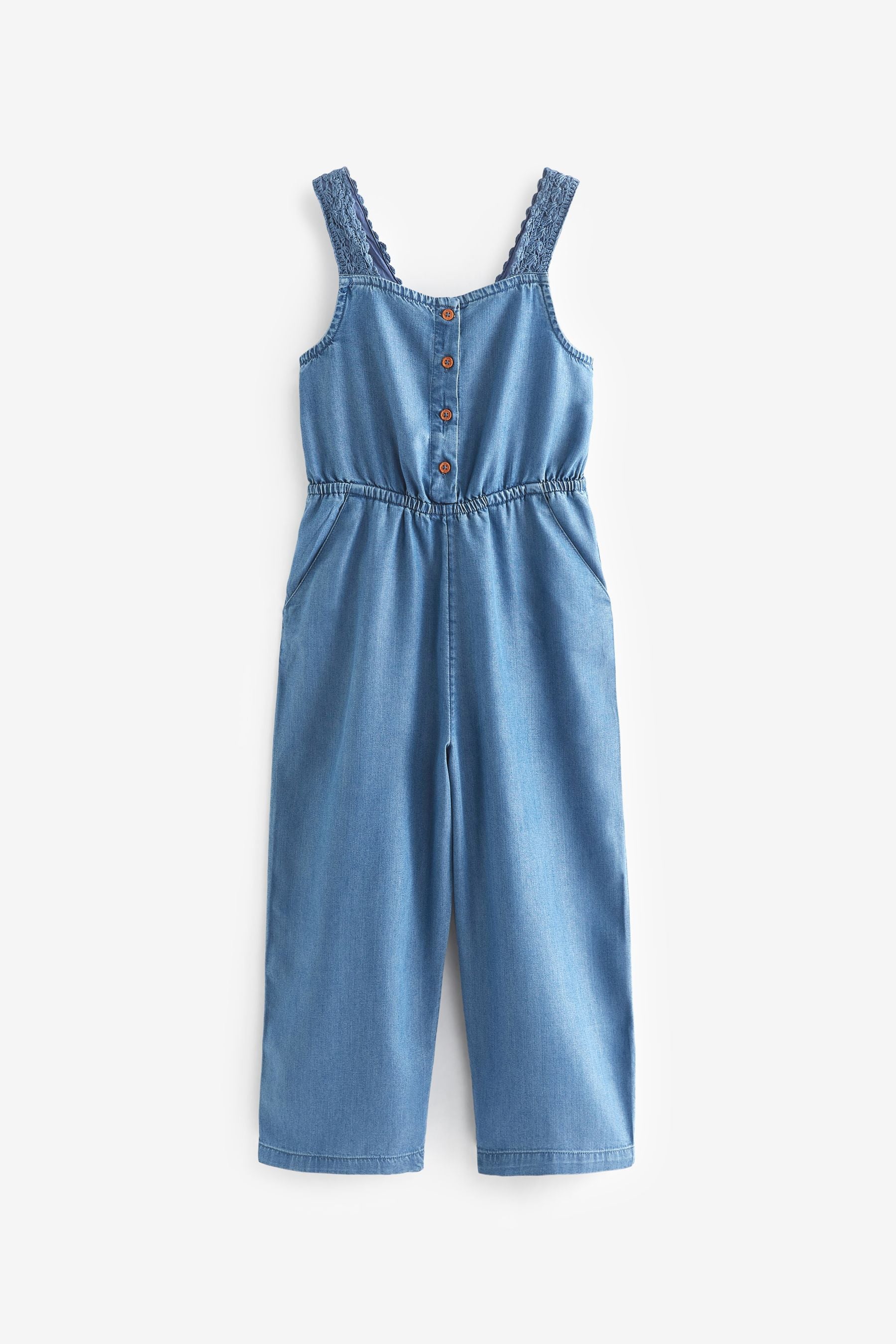 Dark Blue Denim Crochet Strap Playsuit (3-16yrs)