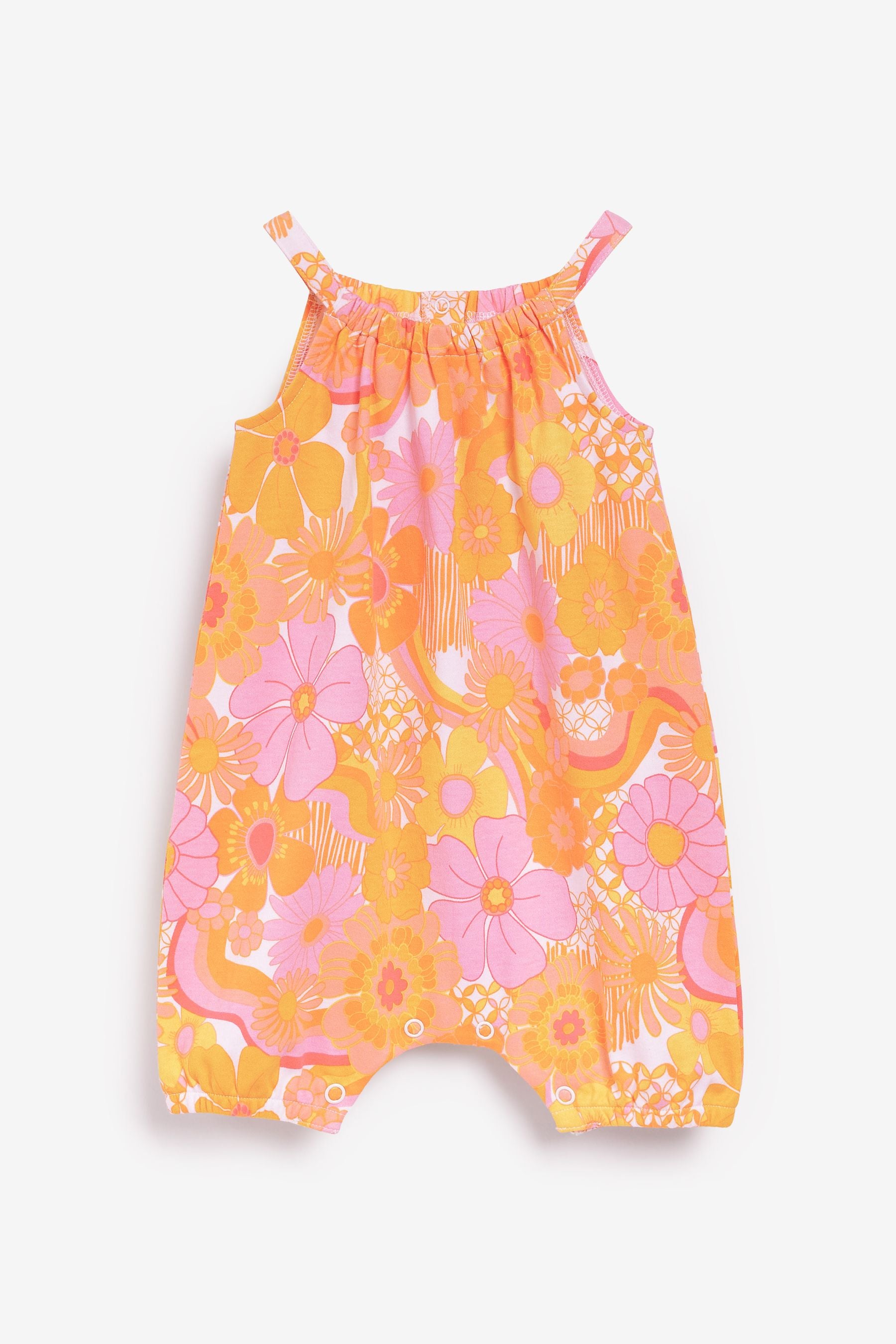 Bright Orange Retro Floral 2 Pack Rompers (0mths-3yrs)