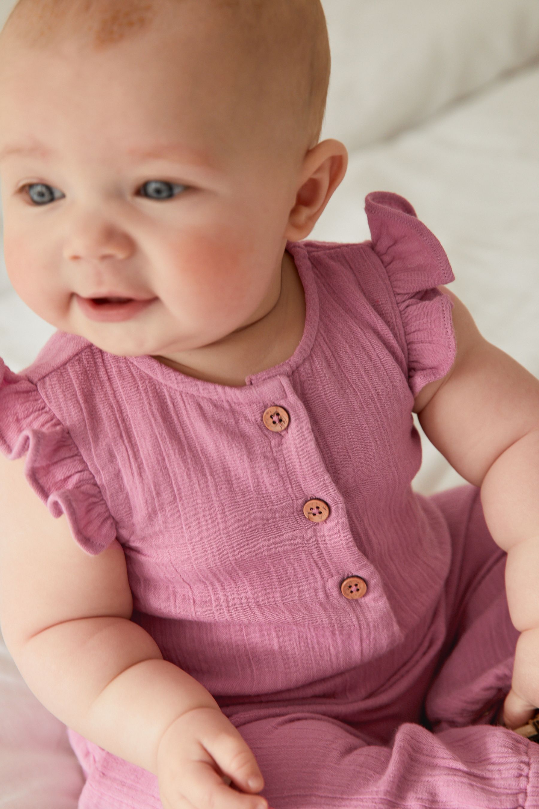 Pink Baby Woven Crinkle Romper (0mths-2yrs)