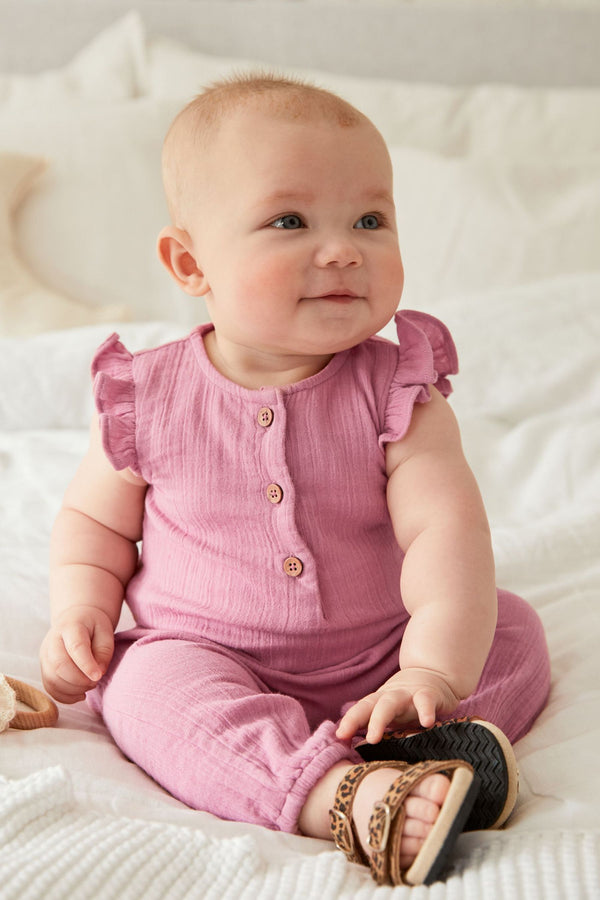 Pink Baby Woven Crinkle Romper (0mths-2yrs)