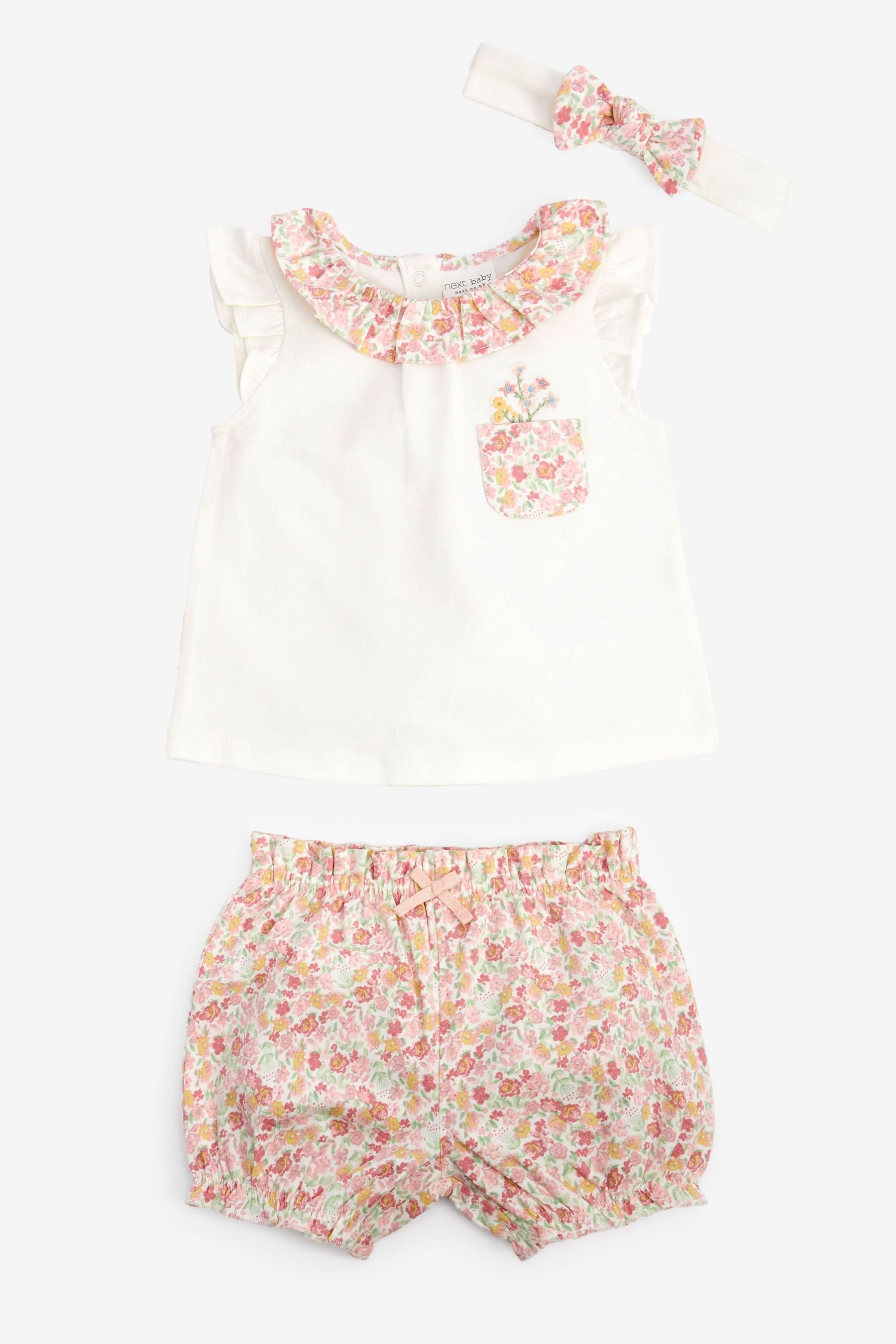 Pink Baby Ditsy Floral 3 Piece T-Shirt, Shorts And Headband Set (0mths-3yrs)