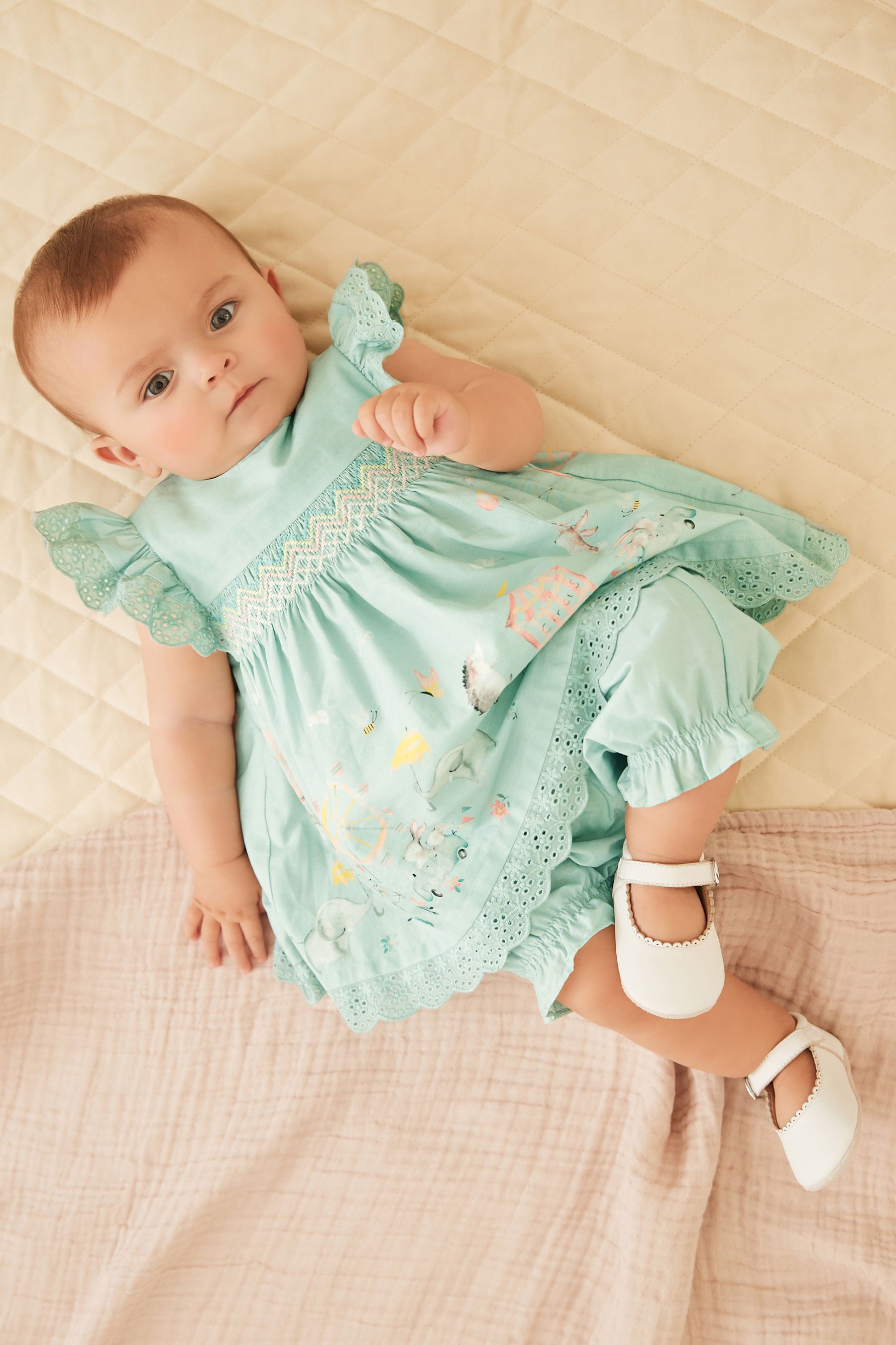 Teal Blue Animal Baby 3 Piece Blouse, Shorts and Headband Set (0mths-2yrs)