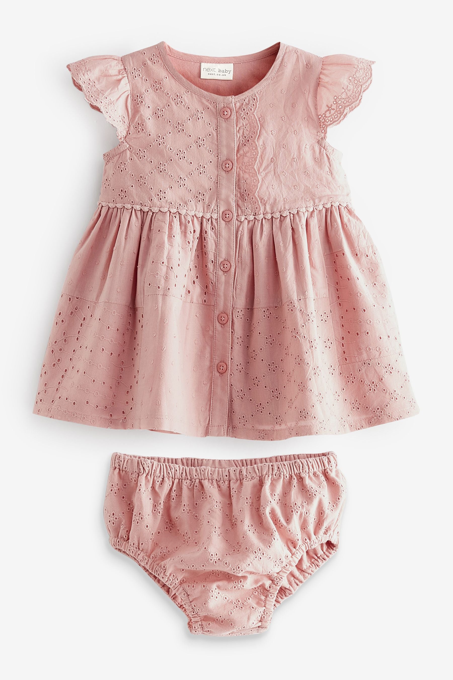 Pink Baby 2 Piece Broderie Dress and Knickers Set (0mths-2yrs)