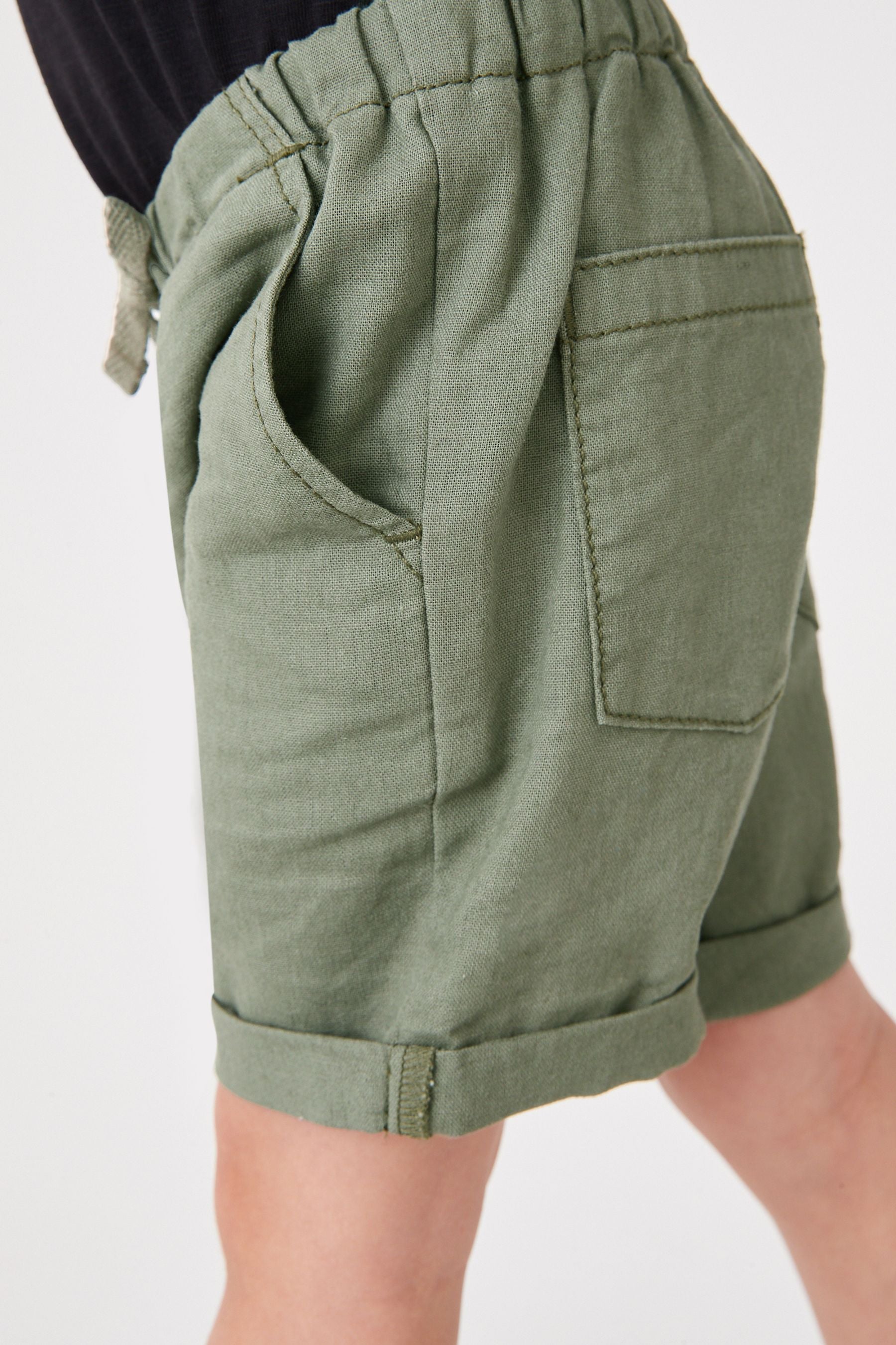 Khaki Green Linen Blend Pull-On Shorts (3mths-7yrs)