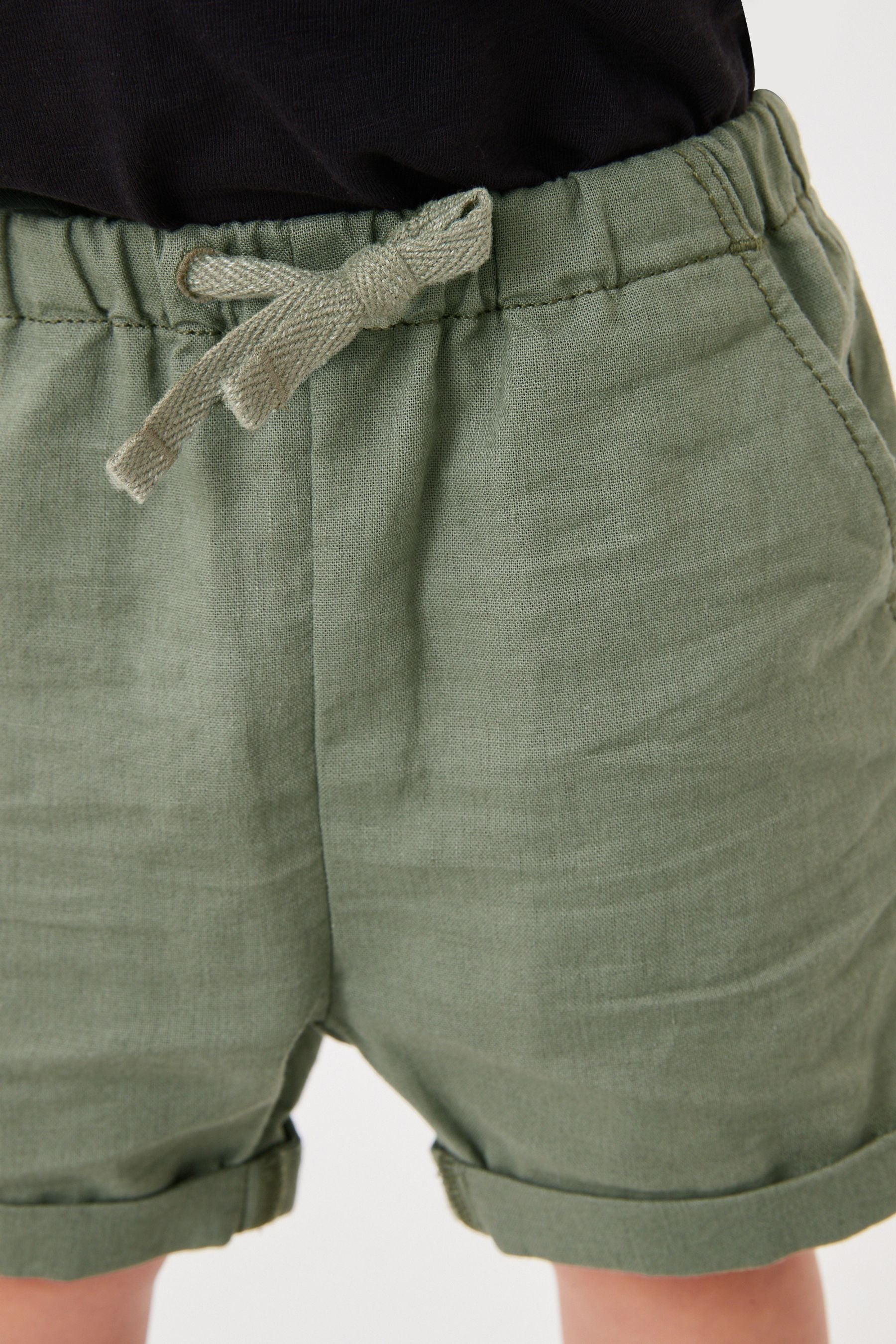 Khaki Green Linen Blend Pull-On Shorts (3mths-7yrs)