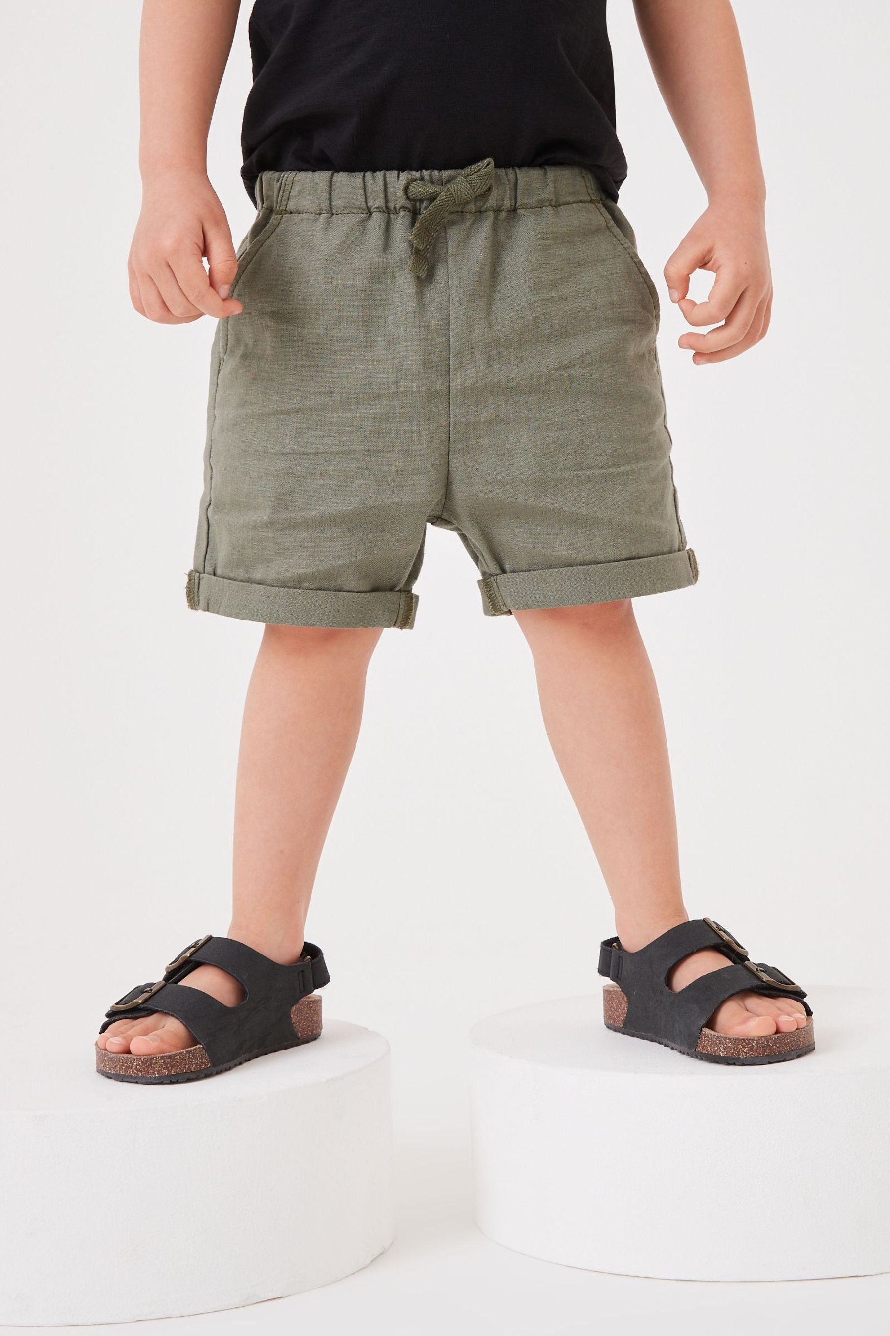 Khaki Green Linen Blend Pull-On Shorts (3mths-7yrs)