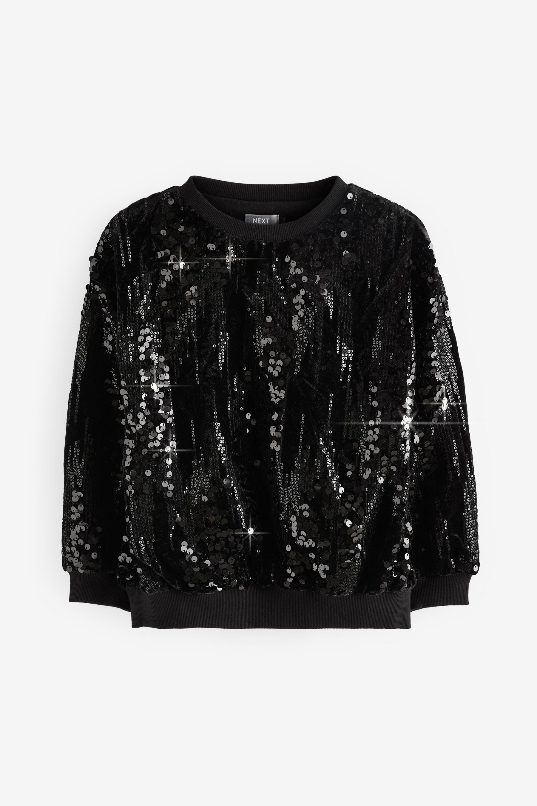 Black/Silver Sequin Sequin Crew Sweatshirt Top (3-16yrs)